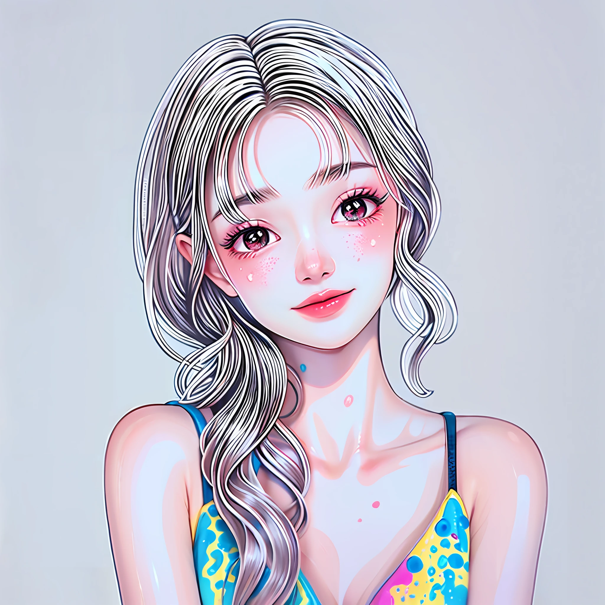 Paint splash, color, cream, girl, looking at the camera, slime girl,