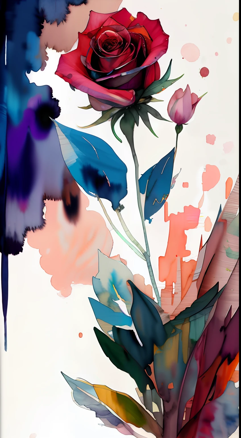 wtrcolor style, (rose) digital art, official art, blown by the wind, masterpiece, beautiful, ((watercolor)), paint splatter, intricate detail. Great detail, [dripping:0.7], Trending on Artstation, Rachel Walker
