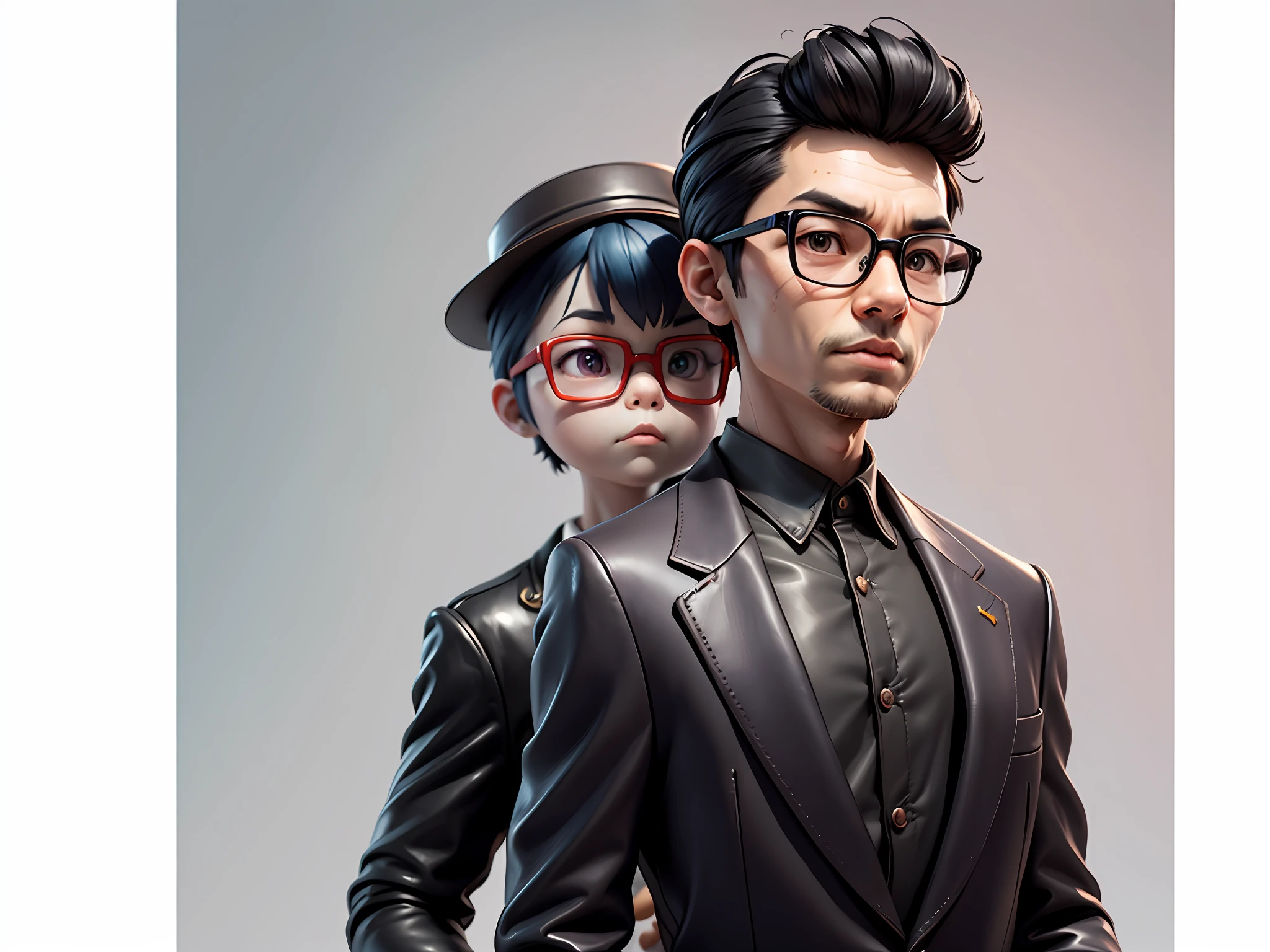 Young man with oriental face in leather hat, tiger, oriental face in formal suit, short black hair, silver glasses, digital painting, 3D character design by Mark Clairedon and Pixar and Hayao Miyazaki and Akira Toriyama, the illustration is a high-definition illustration in 4K resolution with very detailed facial features and cartoon-style visuals.
