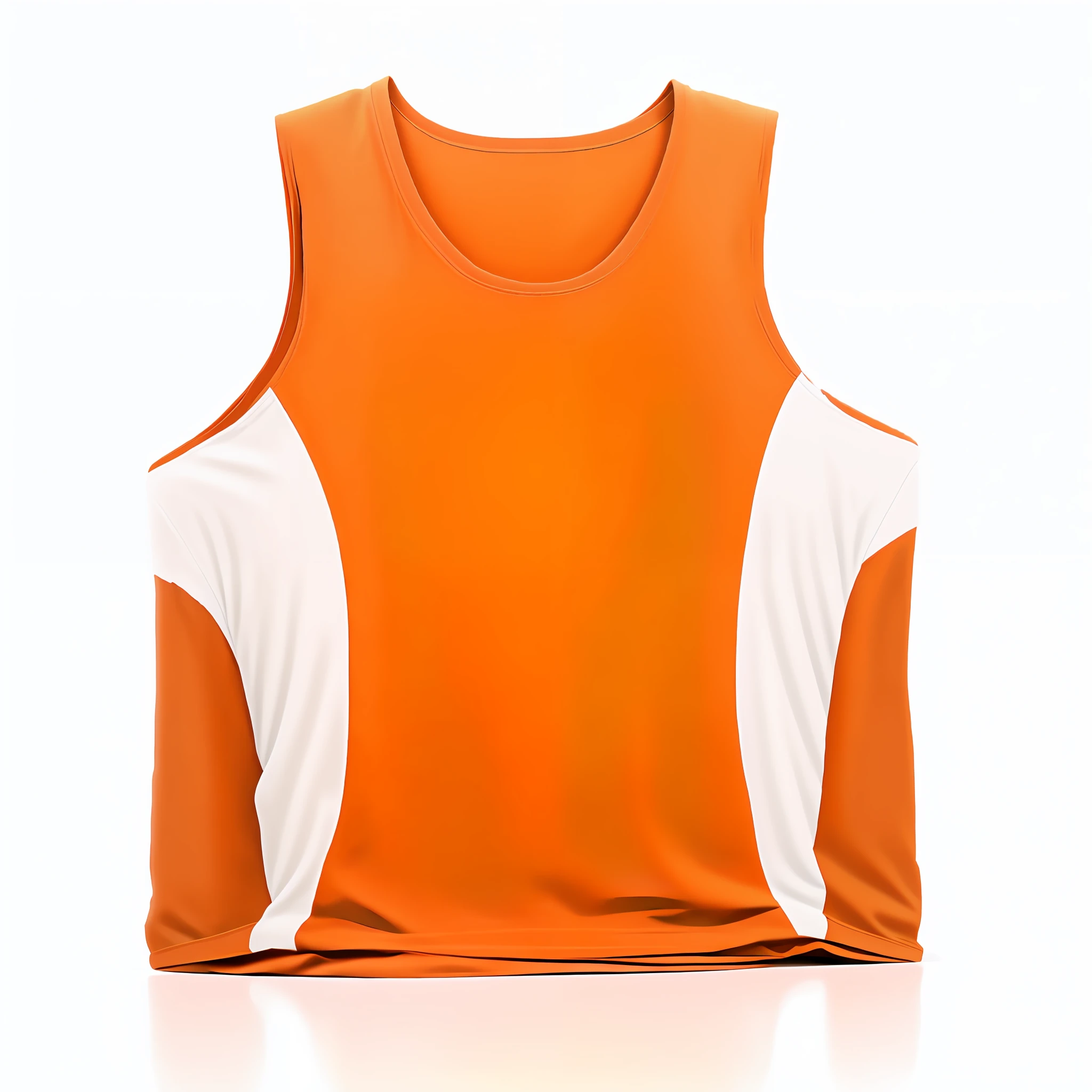 There is an orange and white basketball jersey on a white surface, Oesteindo camisa de basquete, roupas esportivas, laranja e branco, Wearing a volleyball jersey, roupas esportivas, camiseta do tanque, branco e laranja, White and orange breastplate, Oesteindo uma camiseta laranja, IG laranja, Usando : Tampo do Tanque, Oesteindo uma camiseta laranja, corpo laranja, Tampo do tanque, Oeste, 2% elastano e 98% polyester