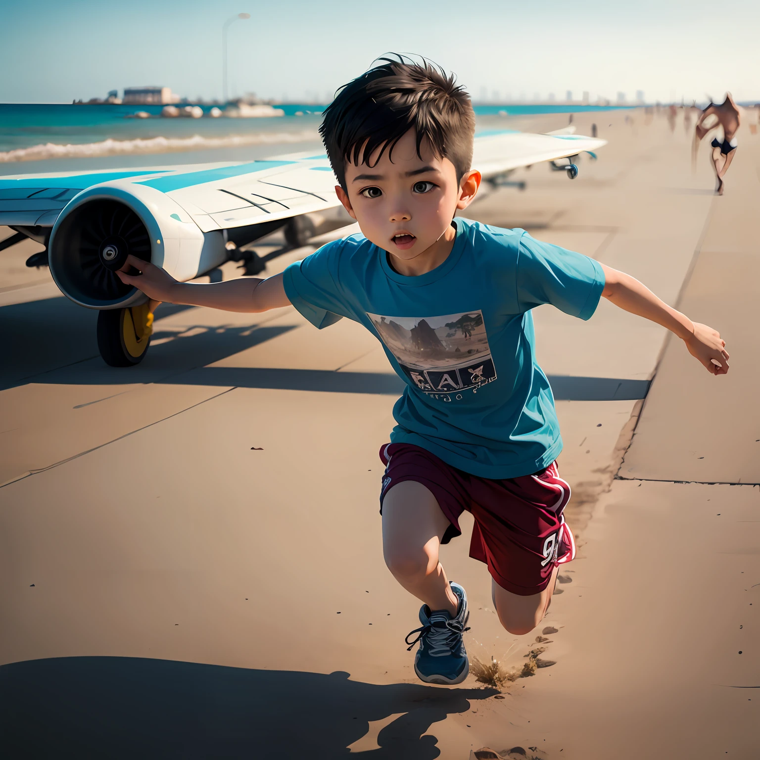 beachside，Planes，younge boy，run，Sunnyday --auto