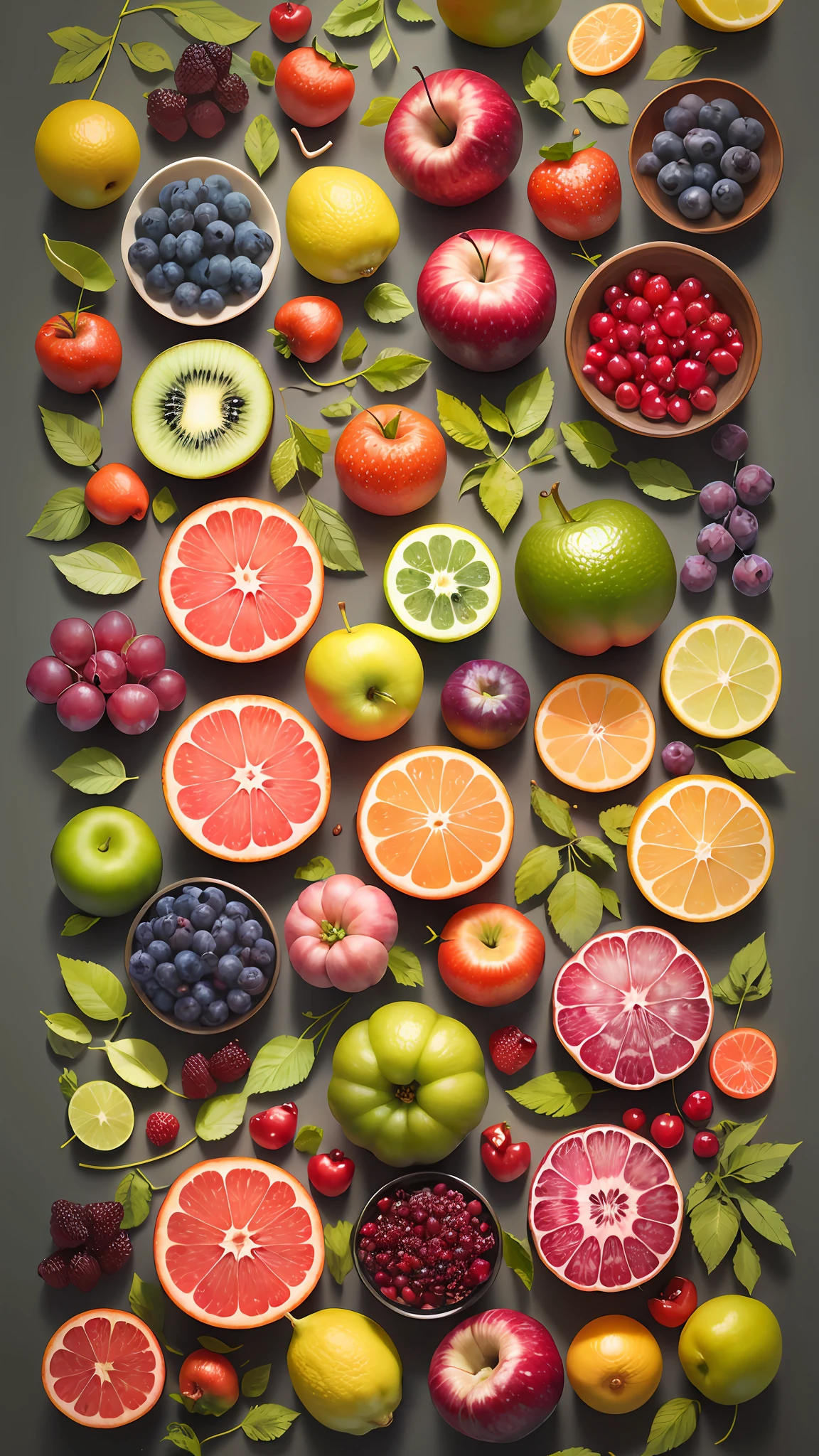 A feast of colorful fruits：A mobile wallpaper full of fruity colors，litchi、cherrie、blue berry、A variety of fruits such as lemons make up a feast of colorful descriptions，Pleasant visual enjoyment -- --auto --s2