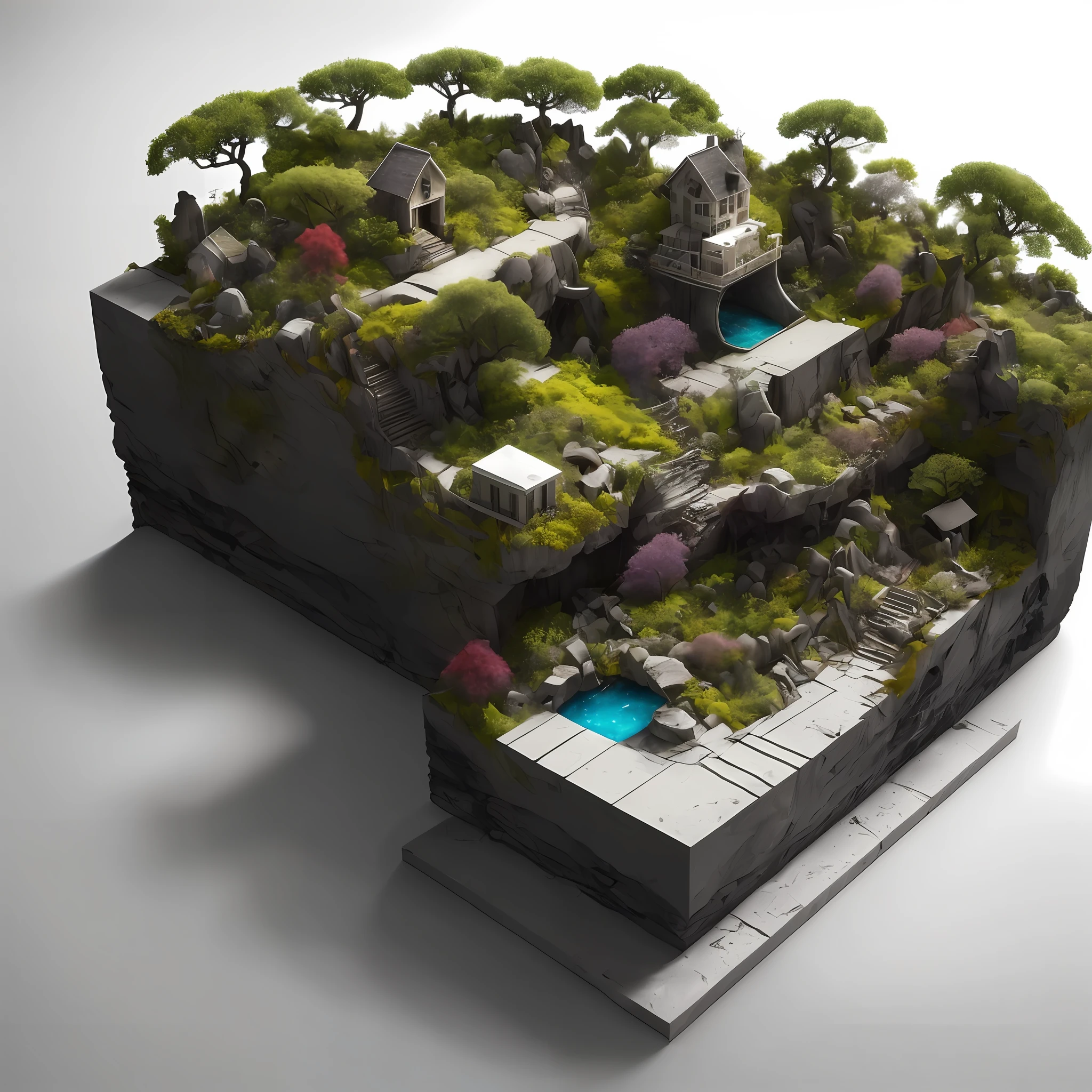 microworld render style，Contains tiny glass cubes，inside the cube are（scenecy，mont，Eau，The tree），volumetr，Clouds，with dynamism，extremely colorful，highly  detailed，4k UHD，8K，rendering by octane，Center the subject，white backgrounid，