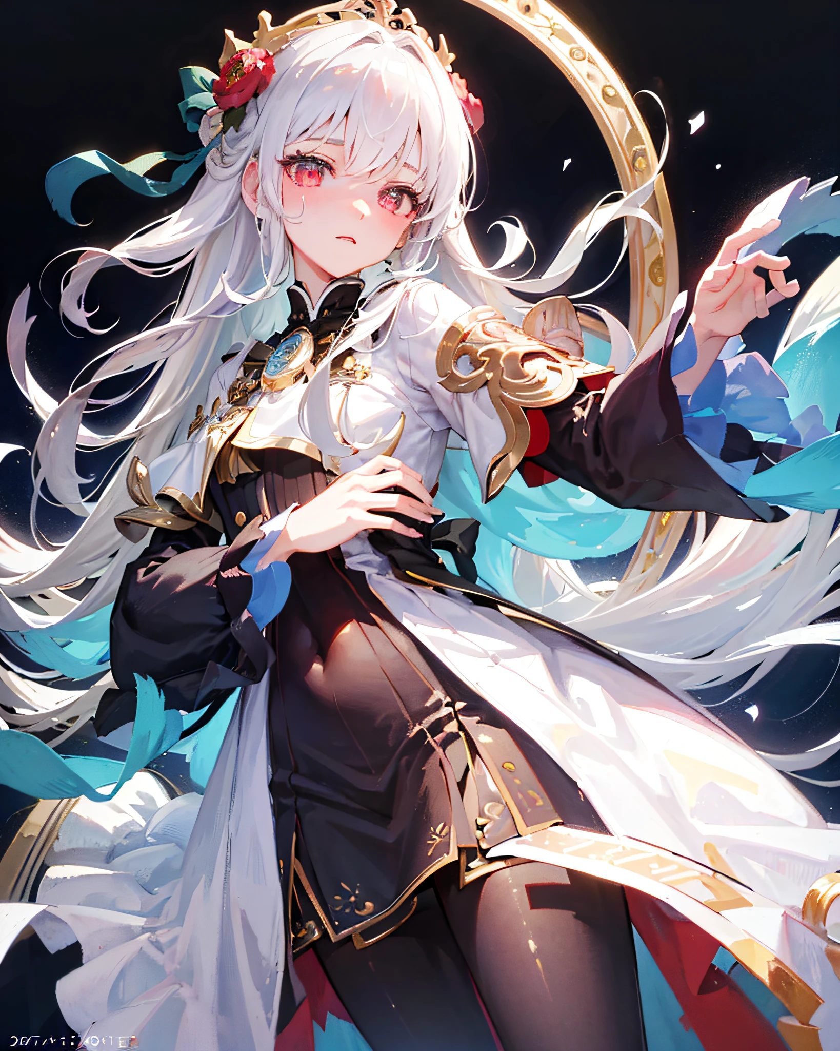 holding a magic sword,Very few clothes were worn,yellow-eyed,White hair,The body is very white