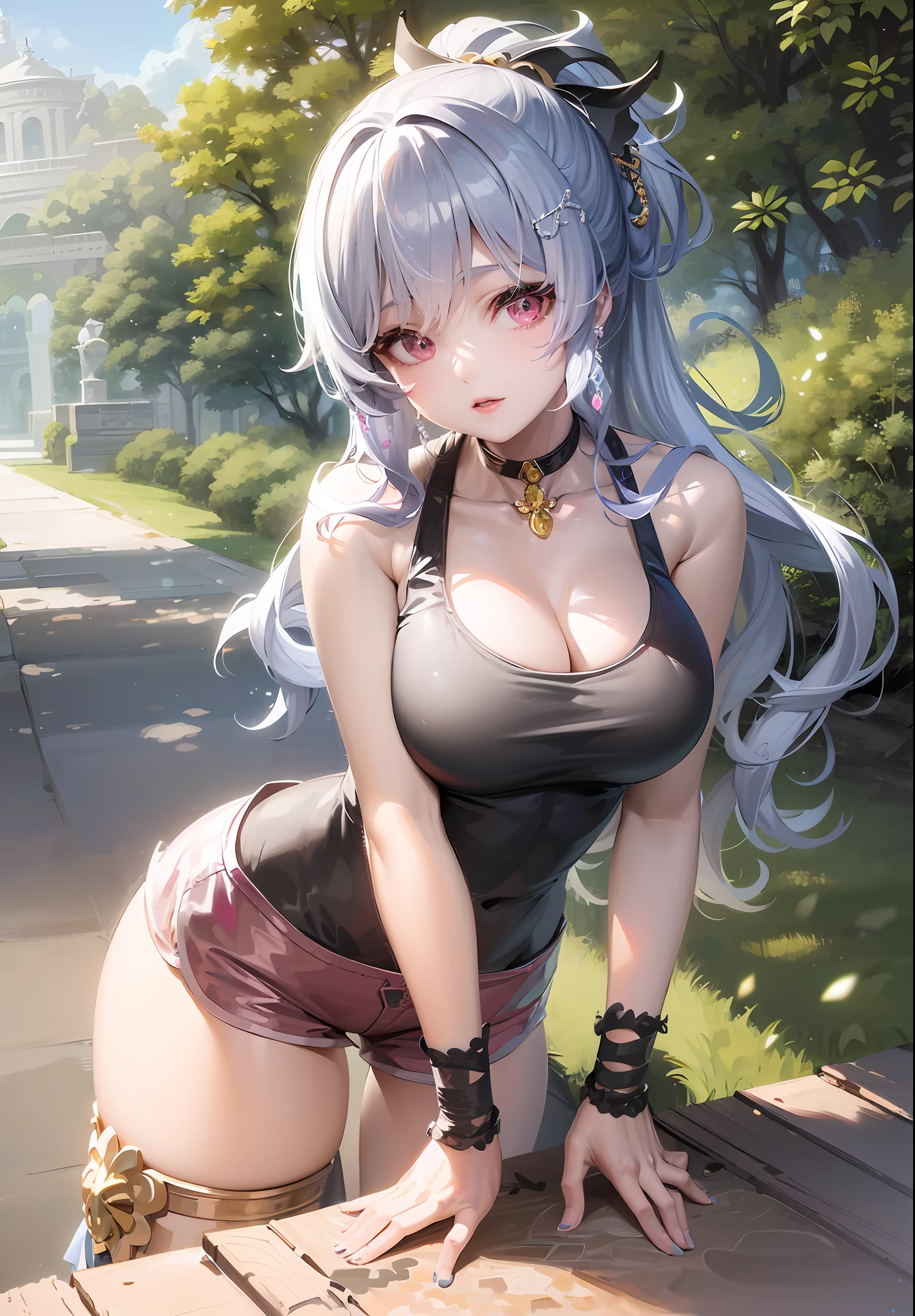 Anime girl with blue hair and black top posing on wooden platform, seductive anime girls, Smooth anime CG art, Beautiful anime girl, small curvaceous loli, attractive anime girls, pretty anime girl, beautiful and seductive anime woman, style of anime4 K, Guviz-style artwork, photorealistic anime girl rendering, Anime girl