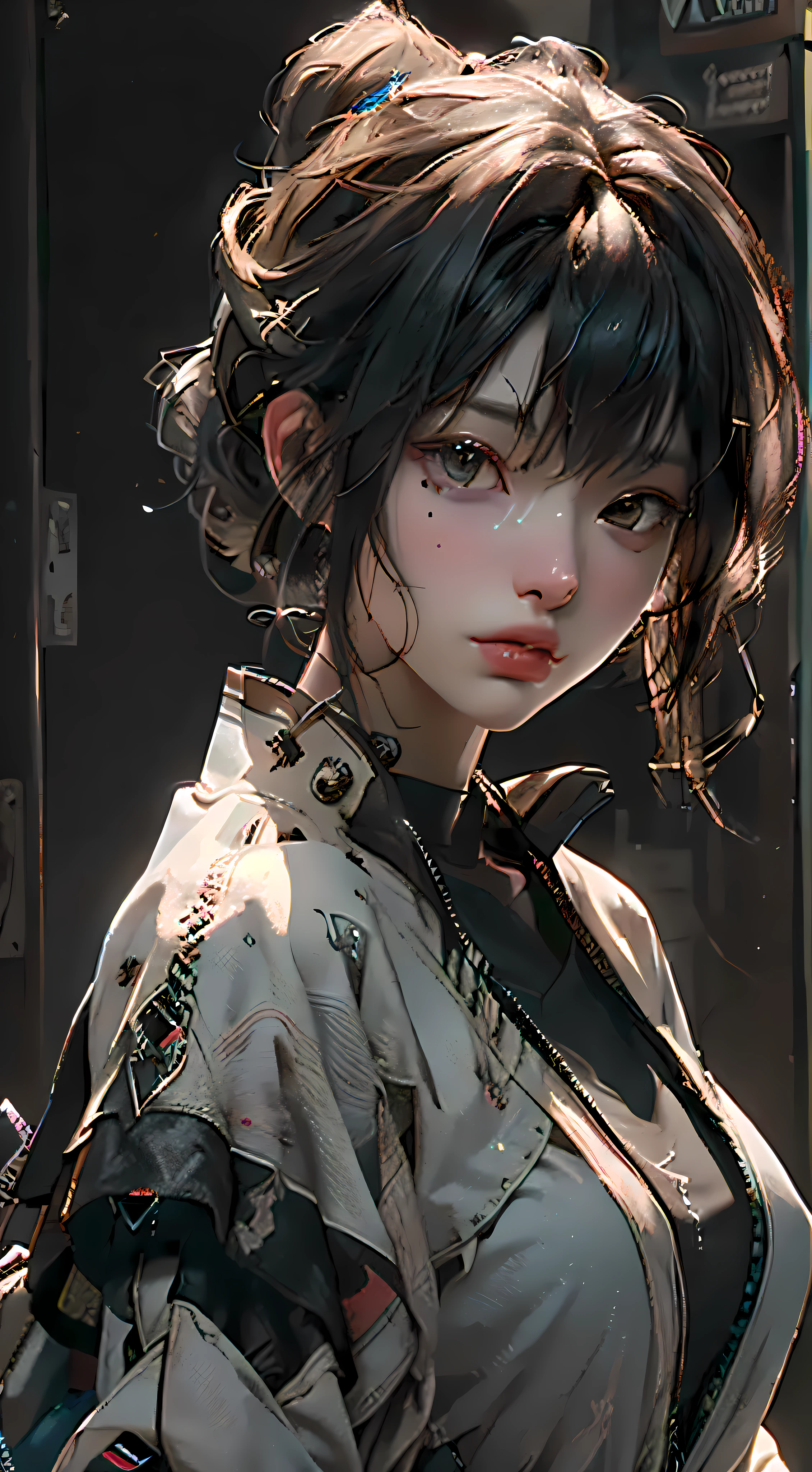 ((Best quality)), ((masterpiece)), (detailed:1.4), 3D, an image of a beautiful cyberpunk female,HDR (High Dynamic Range),Ray Tracing,NVIDIA RTX,Super-Resolution,Unreal 5,Subsurface scattering,PBR Texturing,Post-processing,Anisotropic Filtering,Depth-of-field,Maximum clarity and sharpness,Multi-layered textures,Albedo and Specular maps,Surface shading,Accurate simulation of light-material interaction,Perfect proportions,Octane Render,Two-tone lighting,Wide aperture,Low ISO,White balance,Rule of thirds,8K RAW,