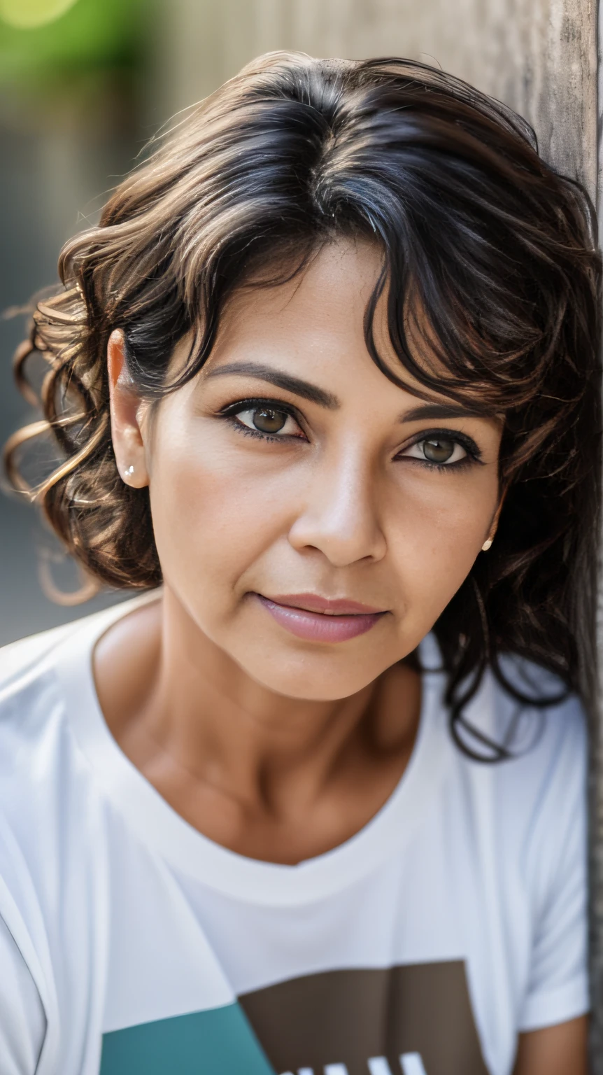 Photograph, portrait of middle-aged woman, realistic, natural light, muted colors, soft light, iso 400 --auto