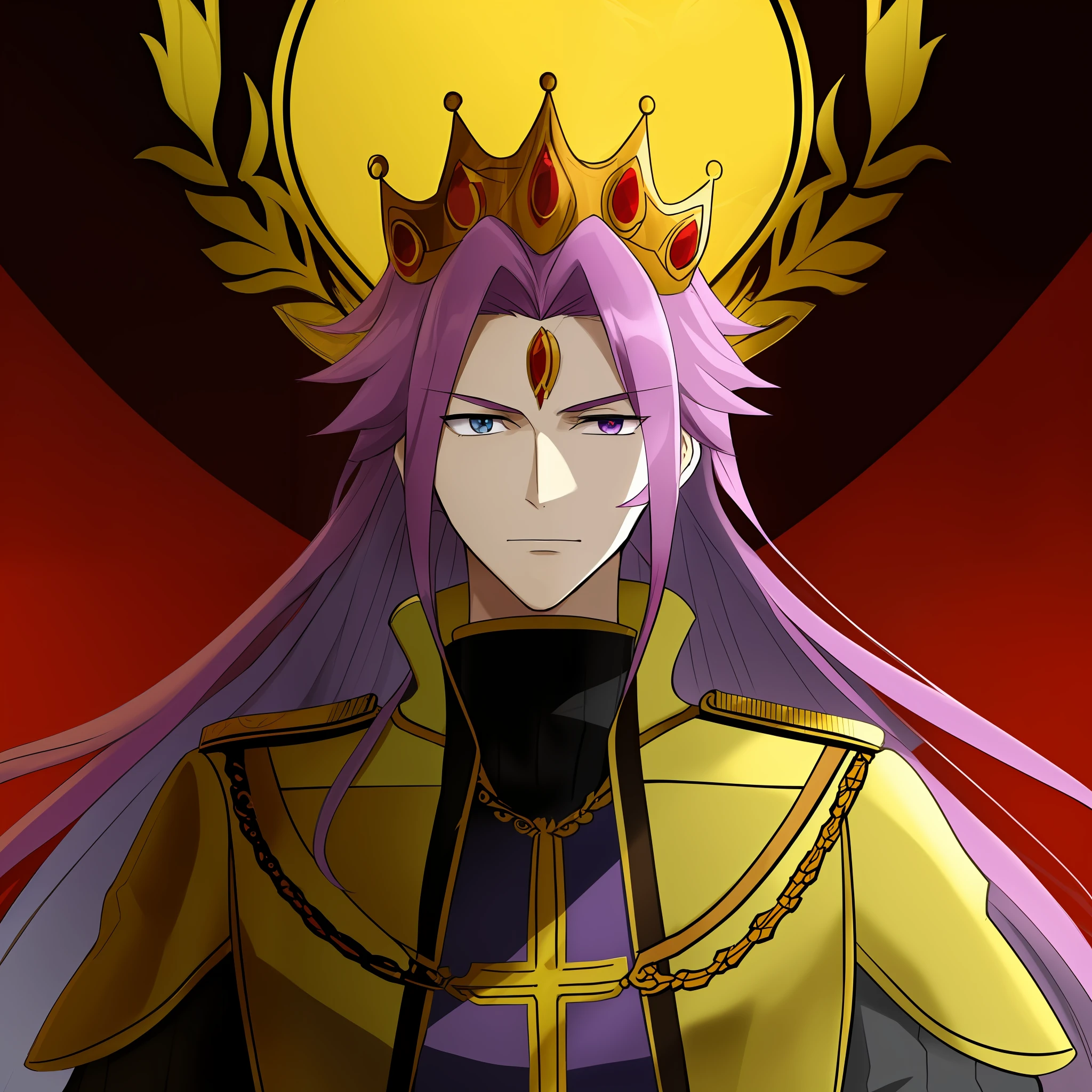 Anime characters with purple hair and a crown on their heads, the god emperor of mankind, portrait of emperor of mankind, god emperor, Beautiful androgynous prince, proud emperor, emperor of the known universe, dressed as emperor, ( ( The king of artificial intelligence art ) ), Emperor, royal emperor, ((a beautiful fantasy empress)), the former demon king