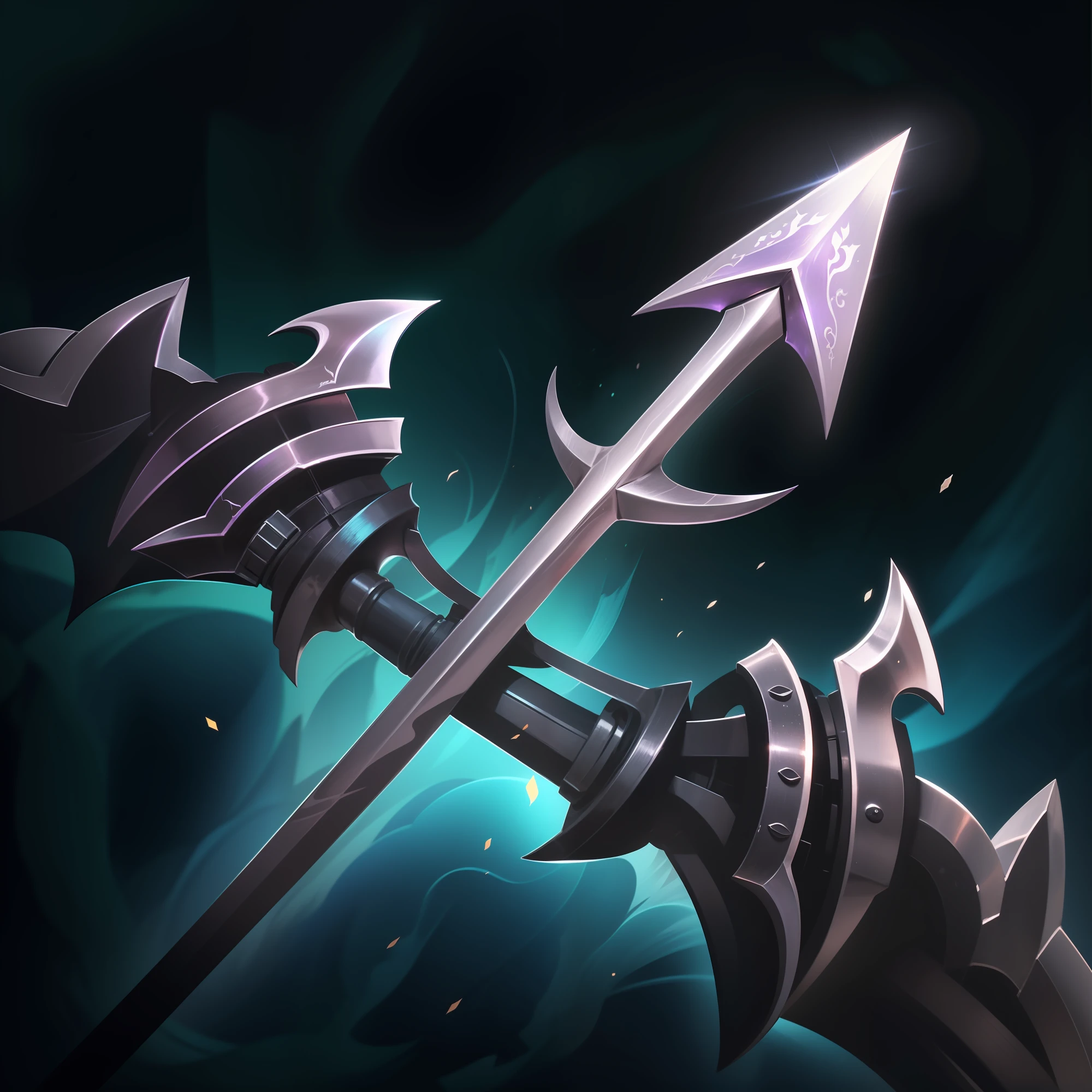 a close up of a sword with a purple body and a black handle, concept art inspired by Yi Jaegwan, featured on polycount, sots art, polearm glaive, medievil spear, magical longbow, leblanc, intricate fantasy spear, halberd, 8k hd wallpaperjpeg artifact, 8 k hd wallpaperjpeg artifact --auto