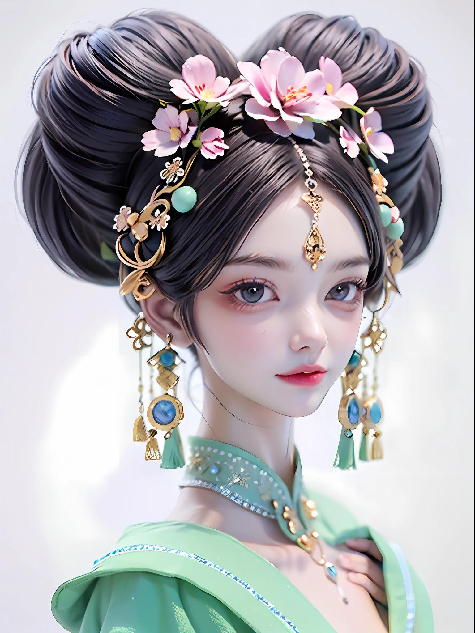 Classical girl,looks into camera,