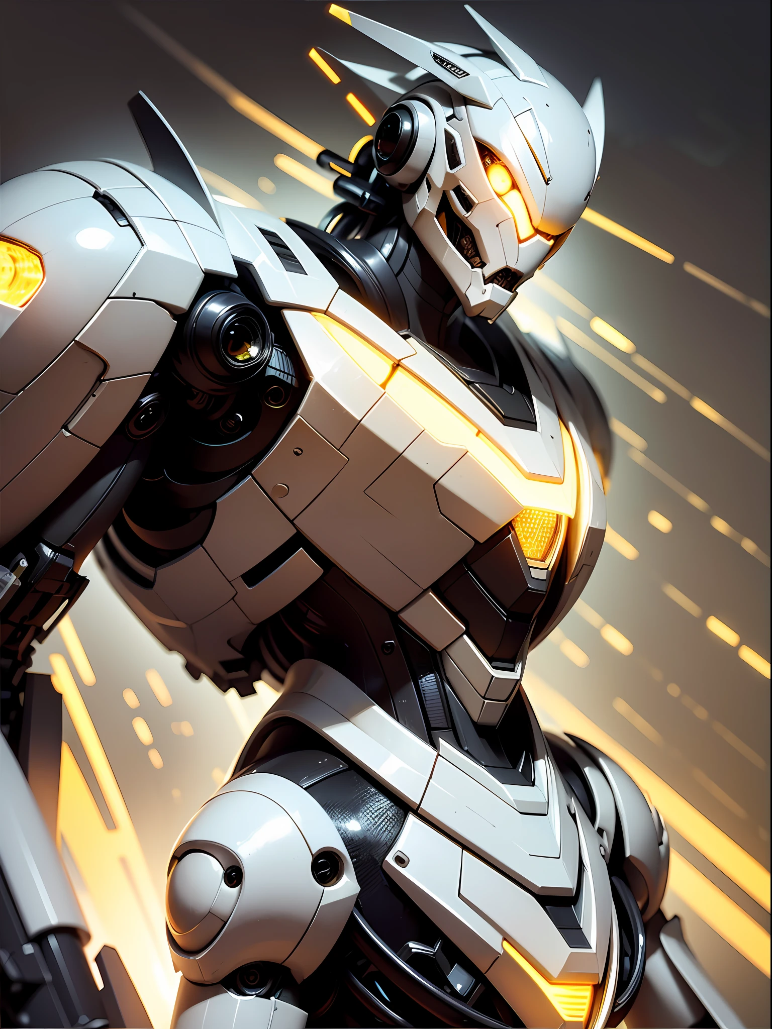 image fill,masterpiece,best quality,super detail,16k,textured skin,Bright image quality,science fiction, REX, robot, mecha, no humans, glowing, solo, straight-on, glowing eyes, science fiction, looking at viewer, upper body, yellow eyes, Exoskeleton，rex，