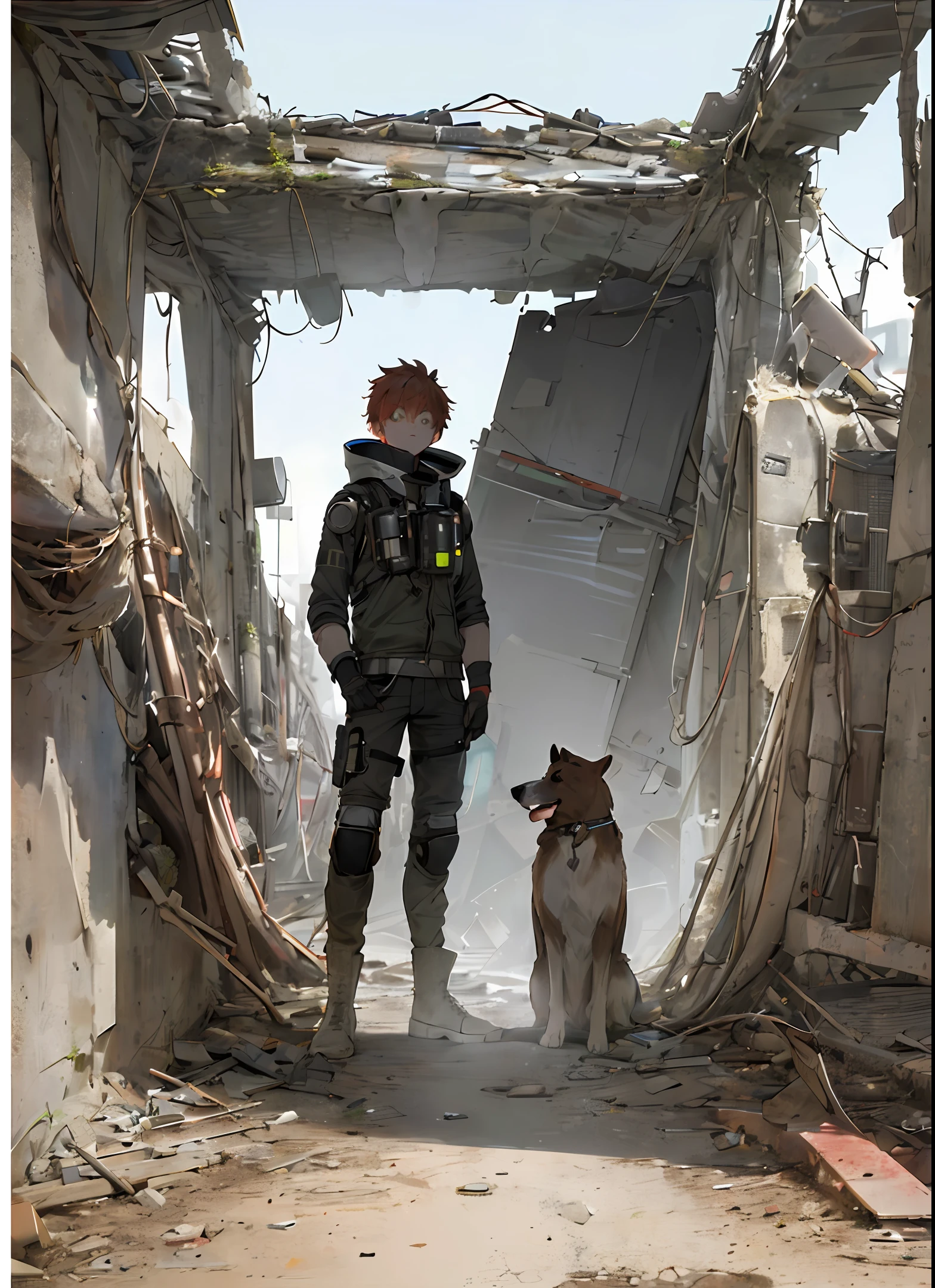 One person, one dog, one motorcycle