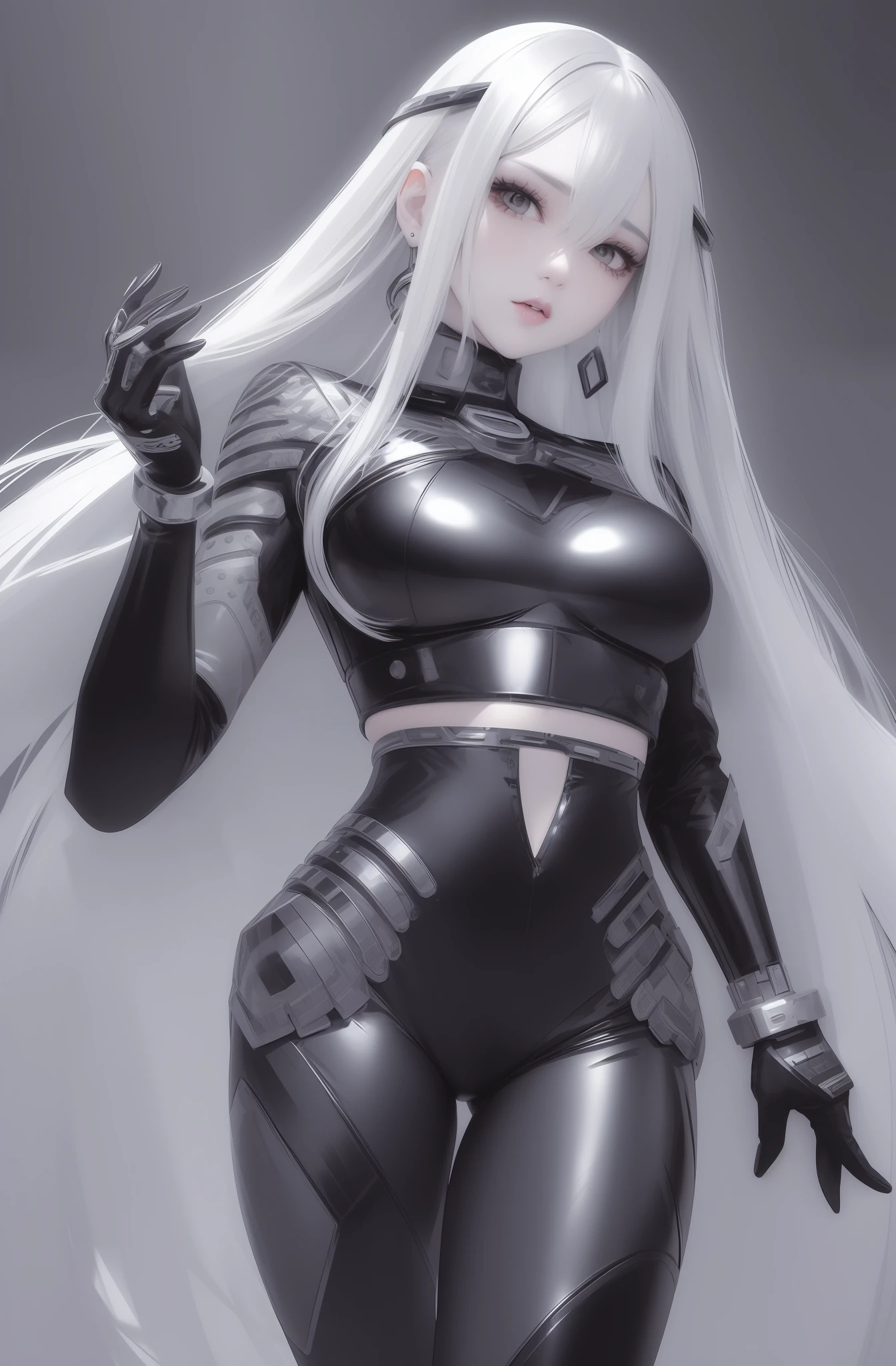 black andwhite, Comic style,female pervert,Eye-catching text,long whitr hair ,Cyber