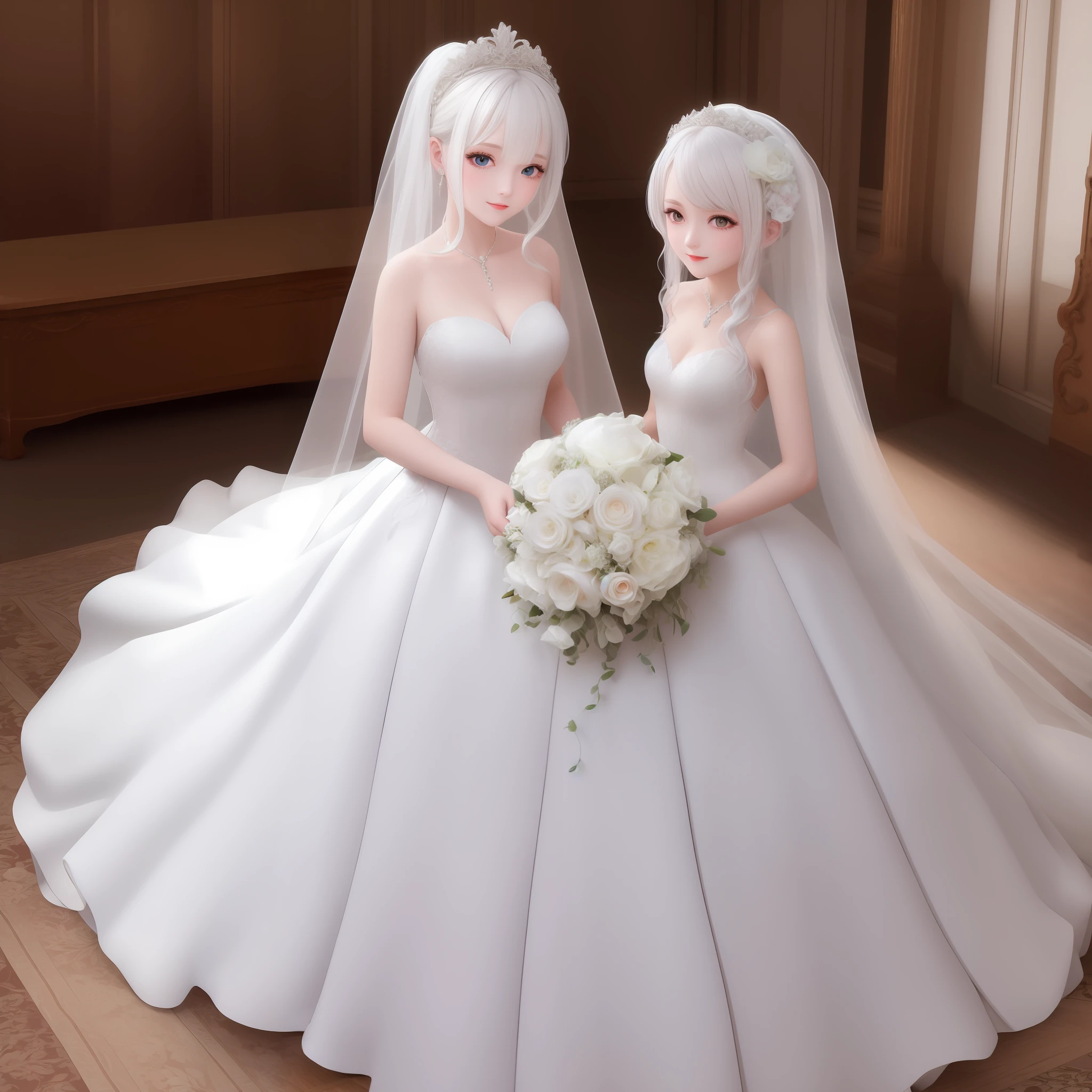 White hair，Kizi，white skinned，wedding gown，high-class
