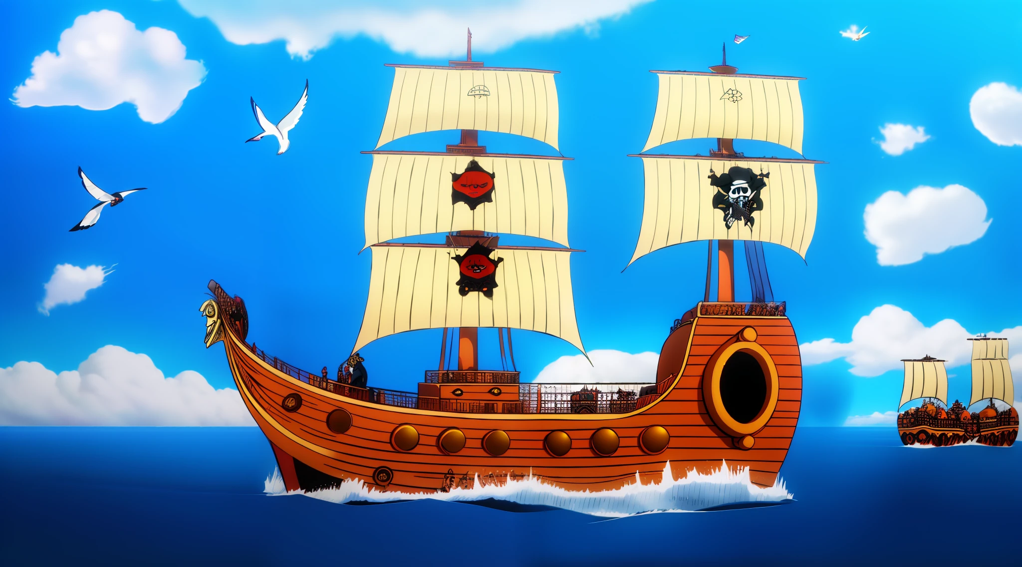 A pirate ship,Lateral face
