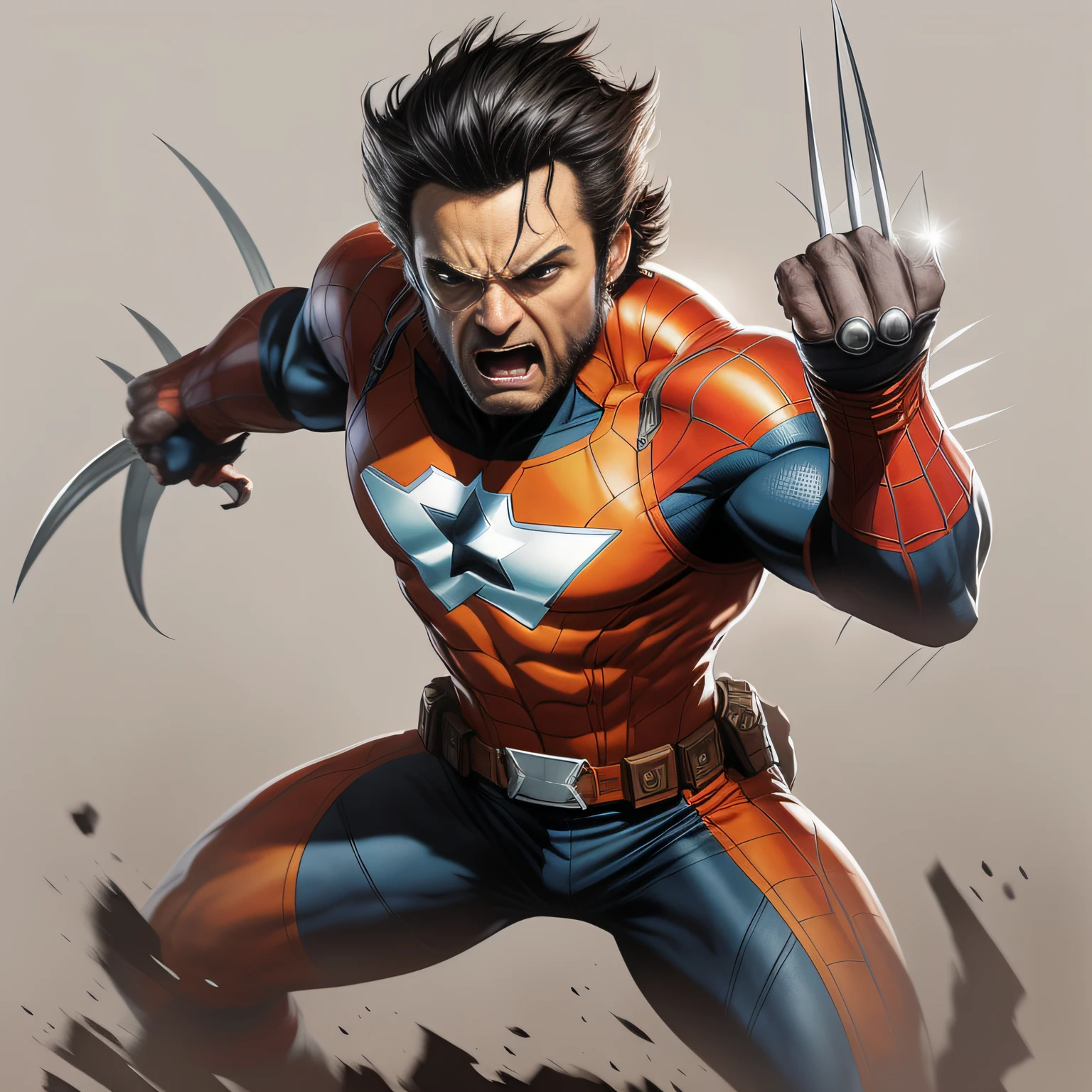 Wolverine in a comedic style with claws and claws on his face, Homem-Aranha como Wolverine, carcaju, Retrato de Wolverine, wolverine action pose, carcaju comeu, epic comic book style, fan art, imagem hiperrealista de x, Personagens dos quadrinhos da Marvel, Estilo Marvel Comics, personagem de quadrinhos, marvelous expression, Directed by: Alex Horley, Personagem da Marvel, Arte conceitual da Marvel