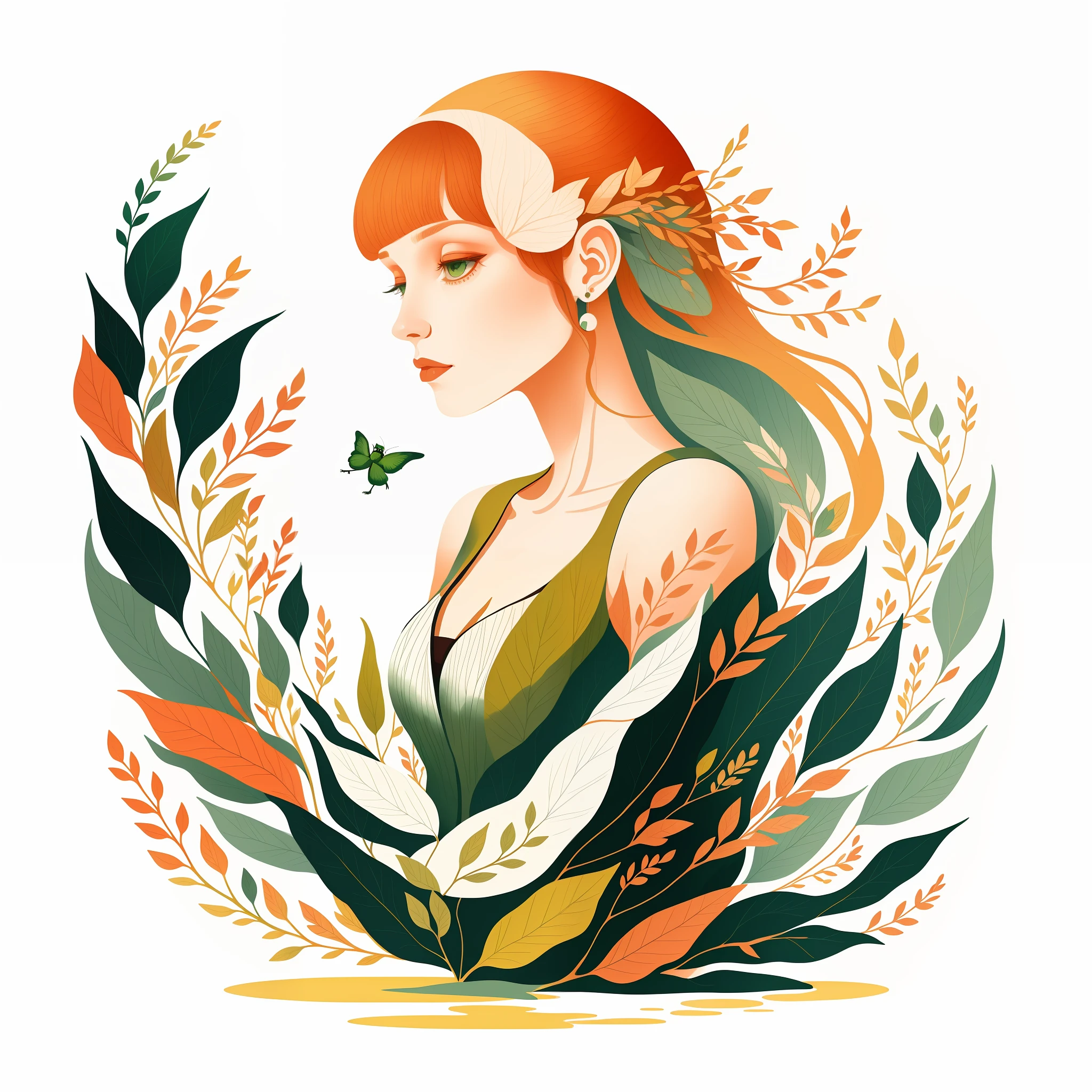 (Illustration:1.3) dryad, isolated on empty pure white background(3)(by Artist Anna Dittman:1), (((masterpiece))), (((best quality))),((an extremely delicate and beautiful)), flat illustration