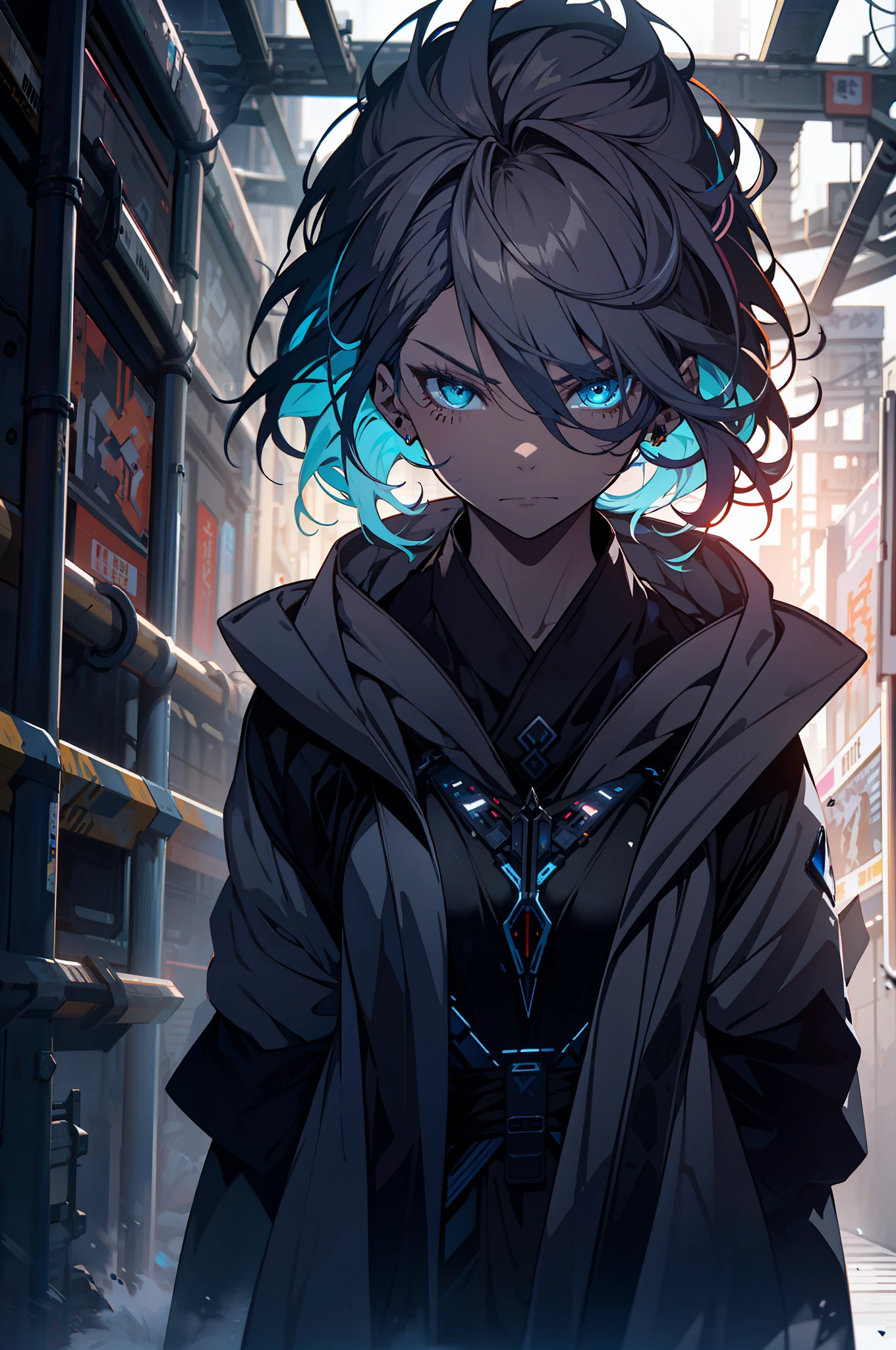 Cyberpunk woman,fansty world,background inside dark,Clean design,Epic Instagram,art stations,Colorful paint splashes,contours,Hyper-detailed intricate details,unreal-engine,fanciful,Complicated details,splash image,complementary colours,fantasy concept art,8K分辨率,A masterpiece of deviantart,oil painted,Heavy strokes,paint drips,(Isolate on a white background:1.3),Rainbow skins,(((beautiful young))), ((Teenage:1.5)), (glow blue eyes), ((Eyes have light)),((((Short gray hair:1.1))), ((blackdress)), (A princess\\(Indifferent expression\\),, (((Wearing a luxurious black robe with high details))), A head of white hair,(chest muscle) --v 6