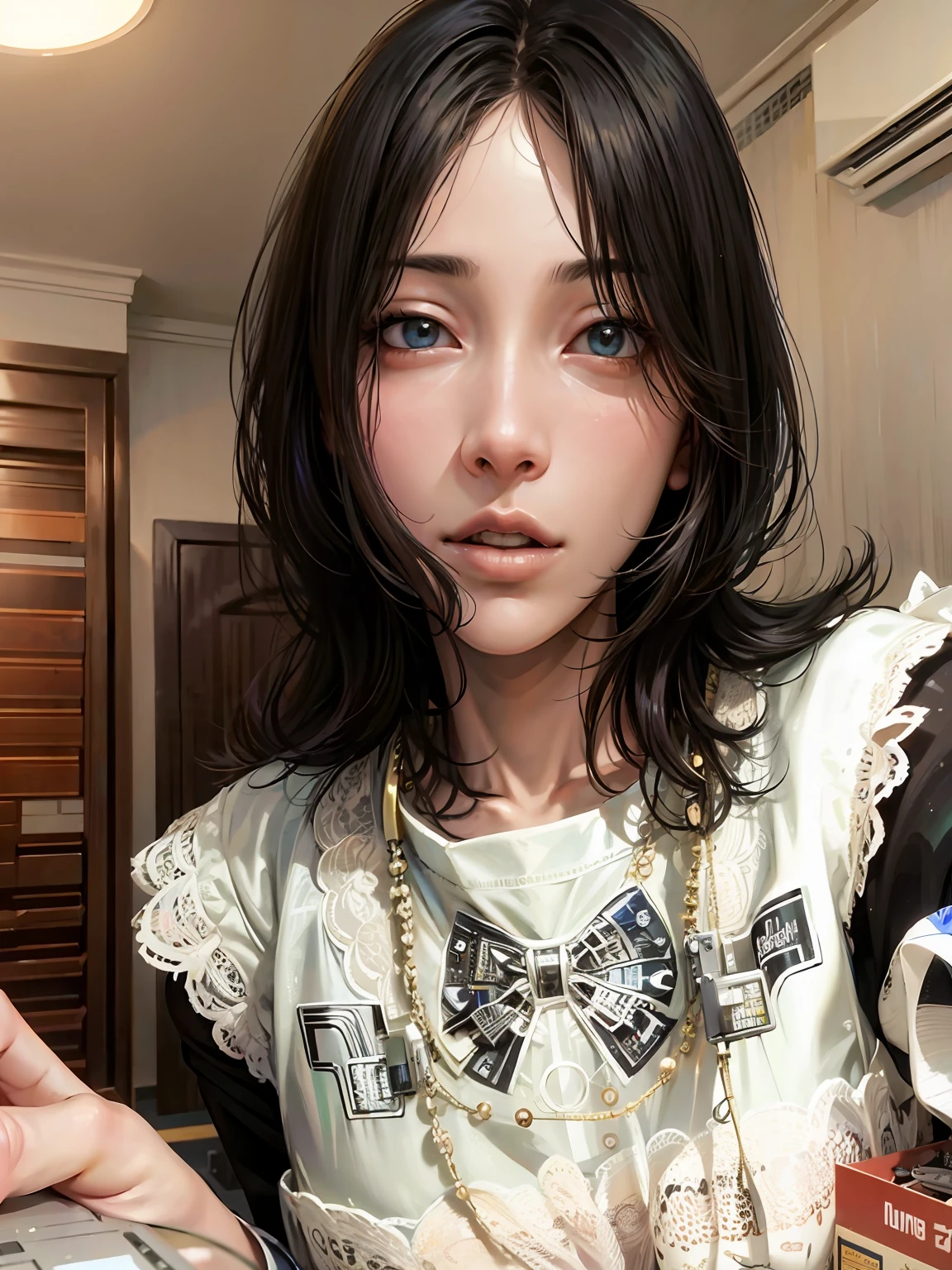 ((masterpiece, best quality)),illustration,ultra detailed 8k,photorealistic,sharp focus,highly detailed,professional lighting,colorful details,iridescent colors BREAK extreme long shot of a factory,large mechanical robot construction,microchip,computer,glowing,intricate details,shitu-mecha,1girl is standing in front of the audience,Navel