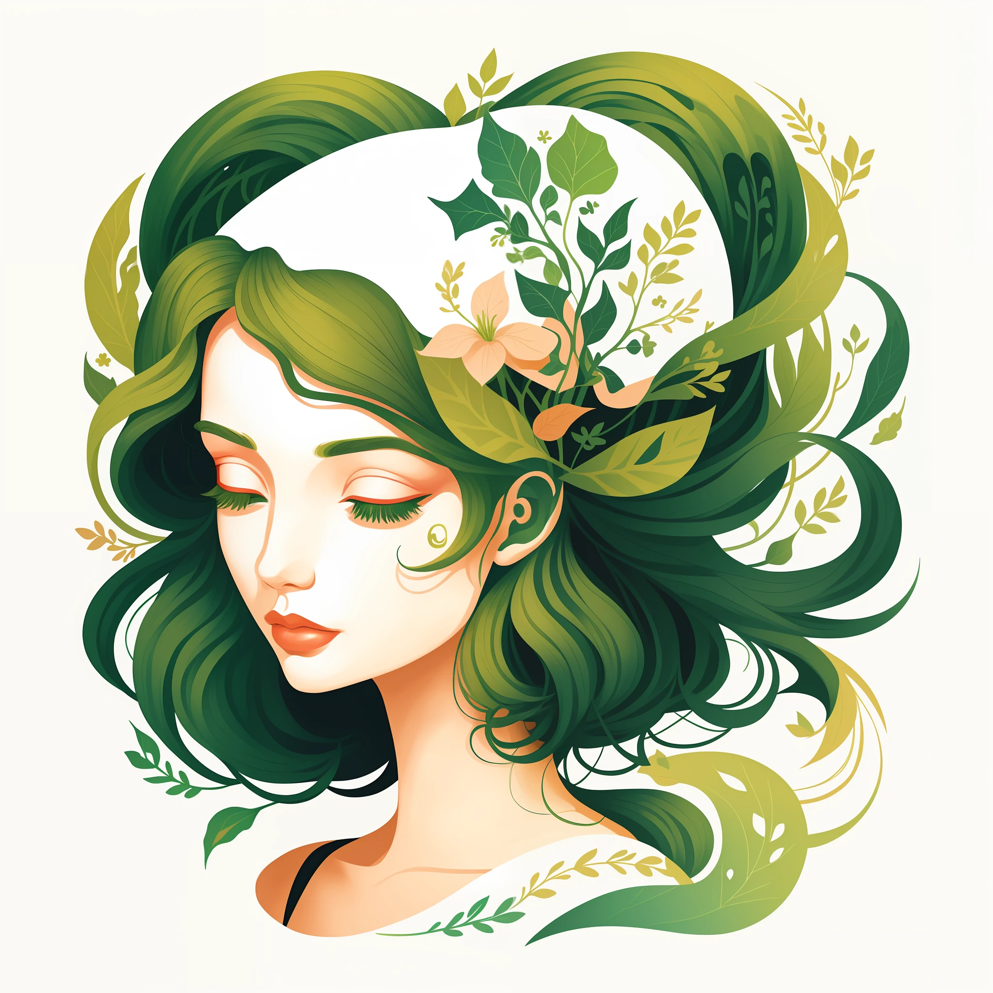 (Illustration:1.3) greenman symmetric design,  isolated on empty pure white background(3)(by Artist Anna Dittman:1), (((masterpiece))), (((best quality))),((an extremely delicate and beautiful)), flat illustration