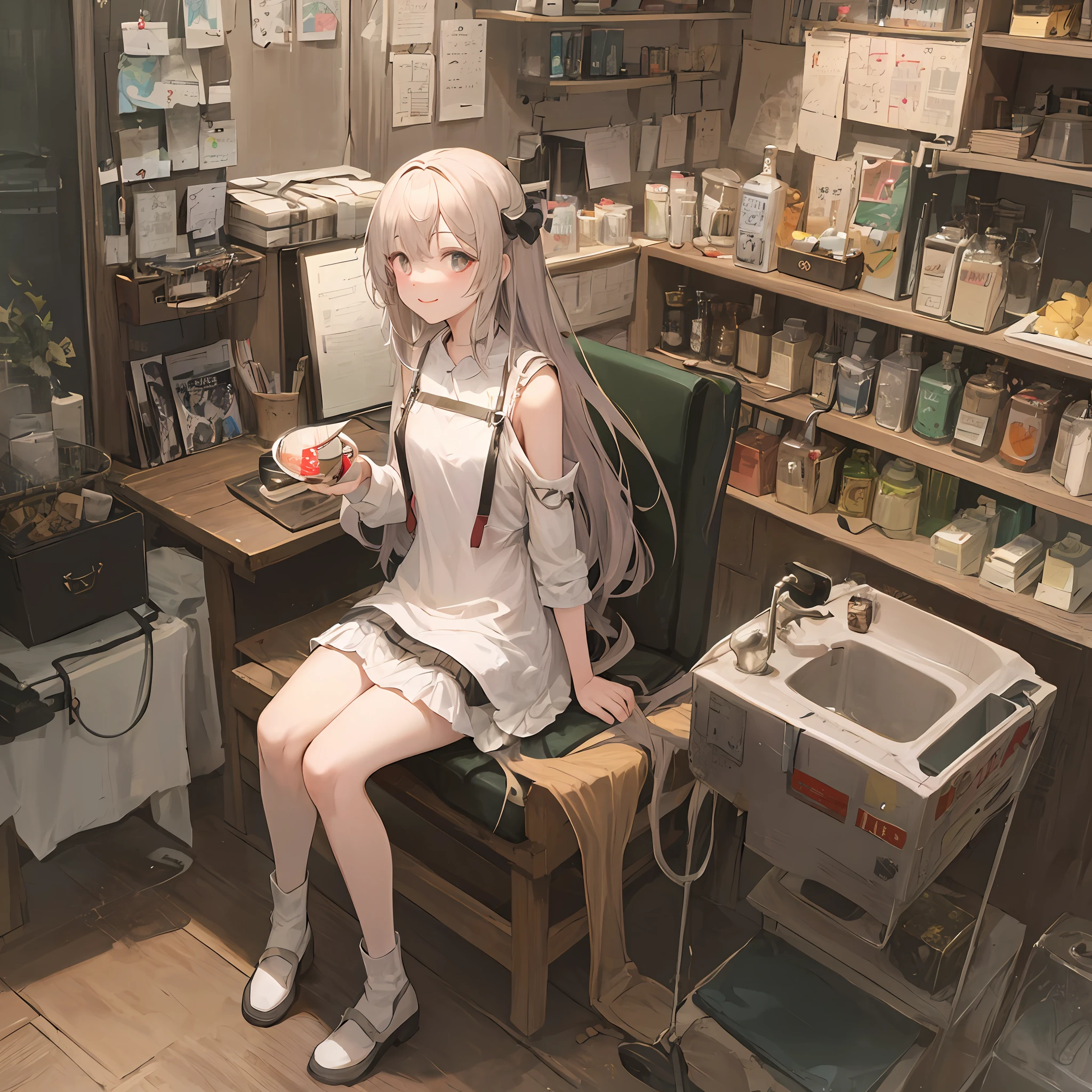 whaite hair，Normal body shape，The curved shape is prominent，Kizi，ssmile，tmasterpiece，Need --auto