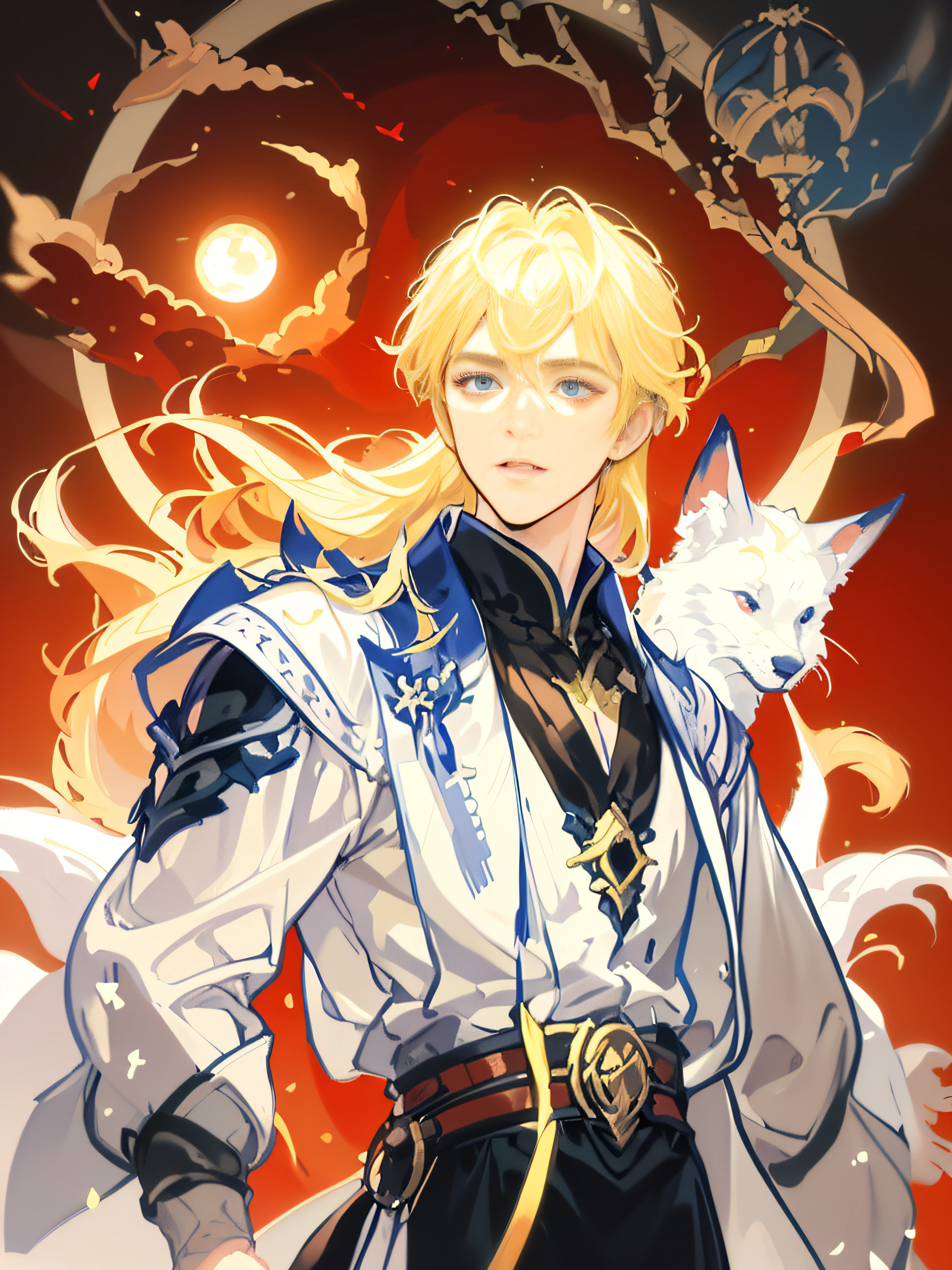 Araved image of a man, portrait of magical blond prince, handsome guy in demon killer art, Inspired by Bian Shoumin, Beautiful androgynous prince, inspired by Yang Jin, by Yang J, casimir art, Detailed fanart, Anime fantasy illustration, highly detailed exquisite fanart, Beautiful celestial mage, anime in fantasy style