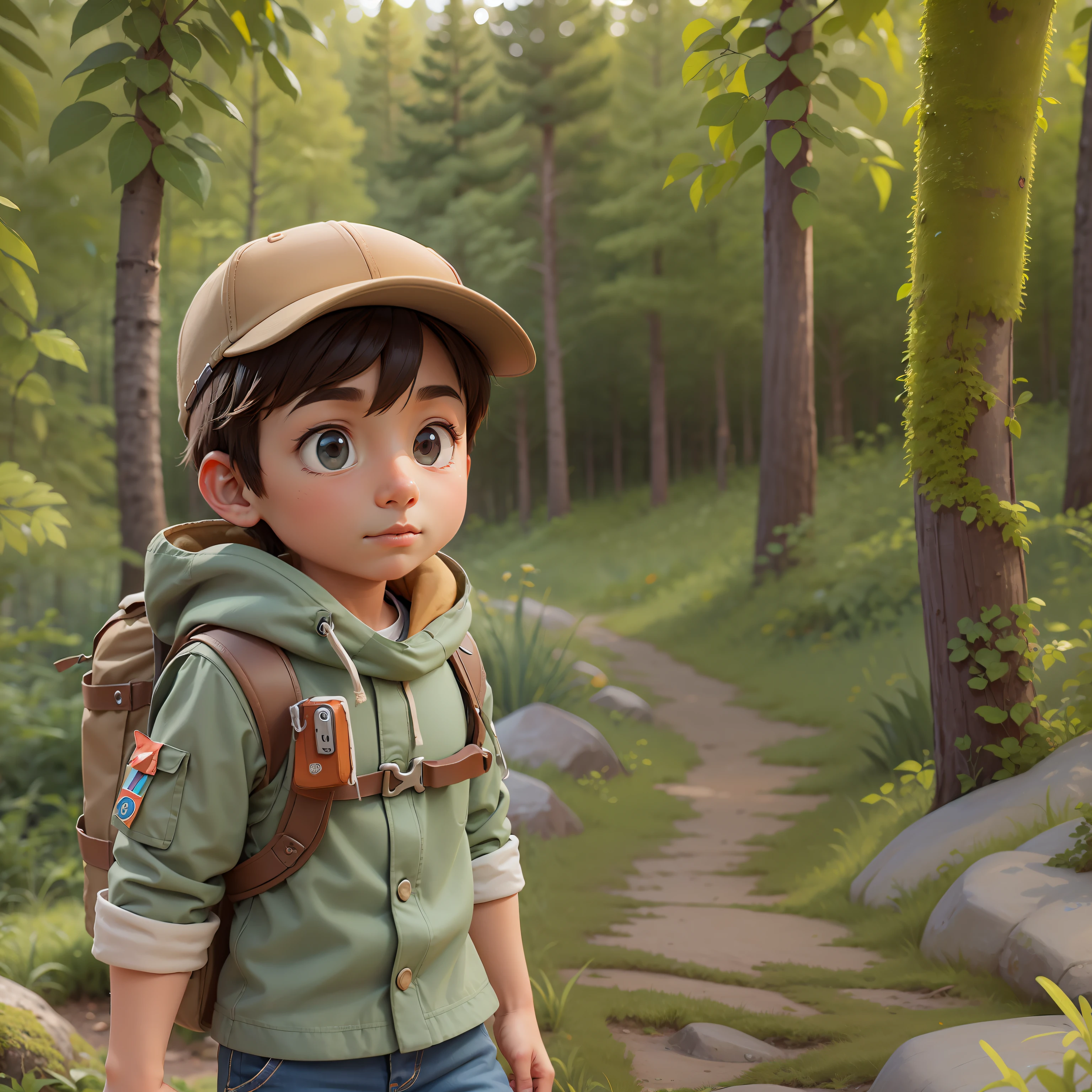 let draw style cartoon one scout in a forest --auto