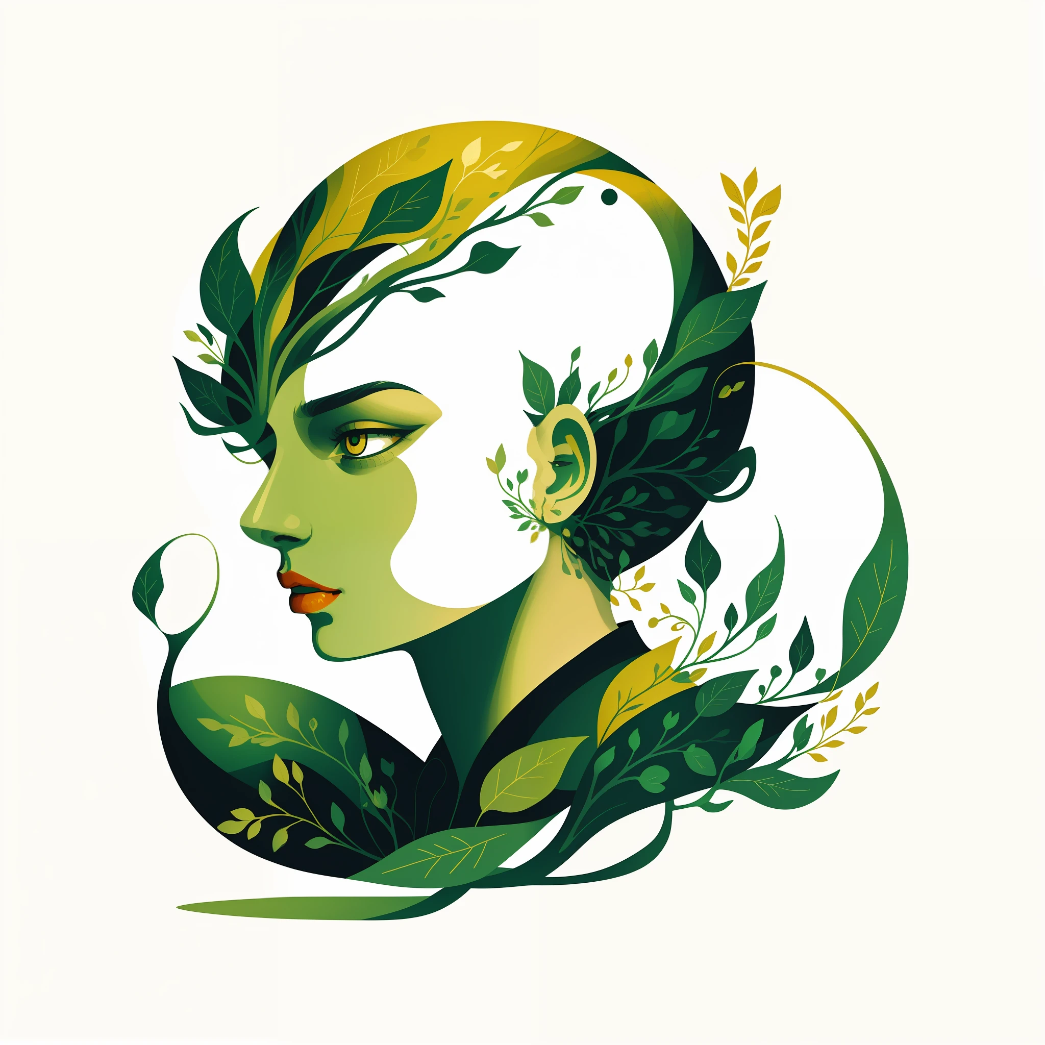 (Illustration:1.3) greenman male design, isolated on empty pure white background(3)(by Artist Anna Dittman:1), (((masterpiece))), (((best quality))),((an extremely delicate and beautiful)), flat illustration