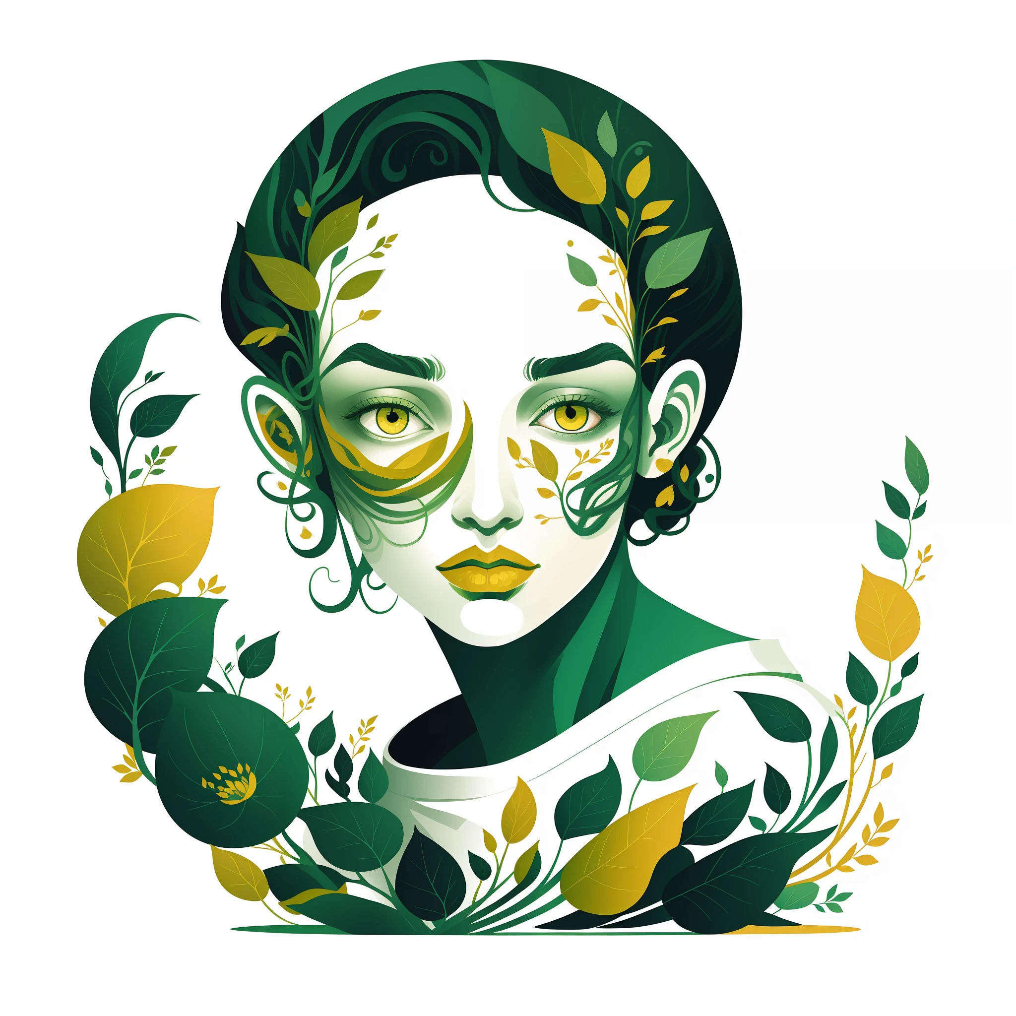 (Illustration:1.3) greenman male design, isolated on empty pure white background(3)(by Artist Anna Dittman:1), (((masterpiece))), (((best quality))),((an extremely delicate and beautiful)), flat illustration