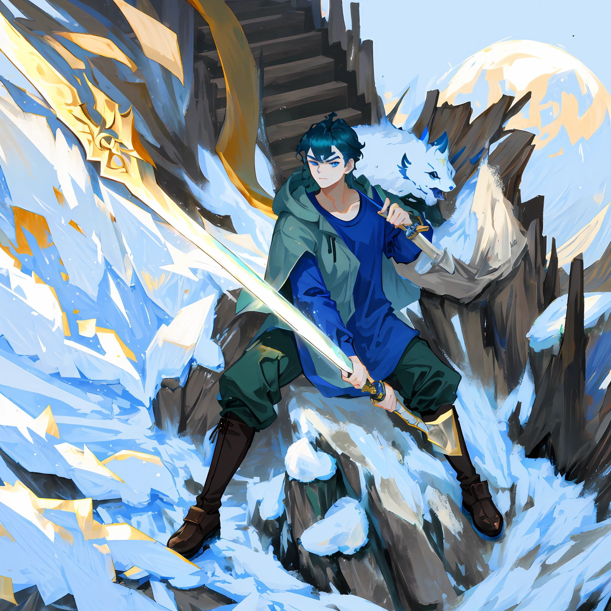 He is tall,Skin light beats snow,Sword eyebrows,Feng Shen is handsome。Blue shirt