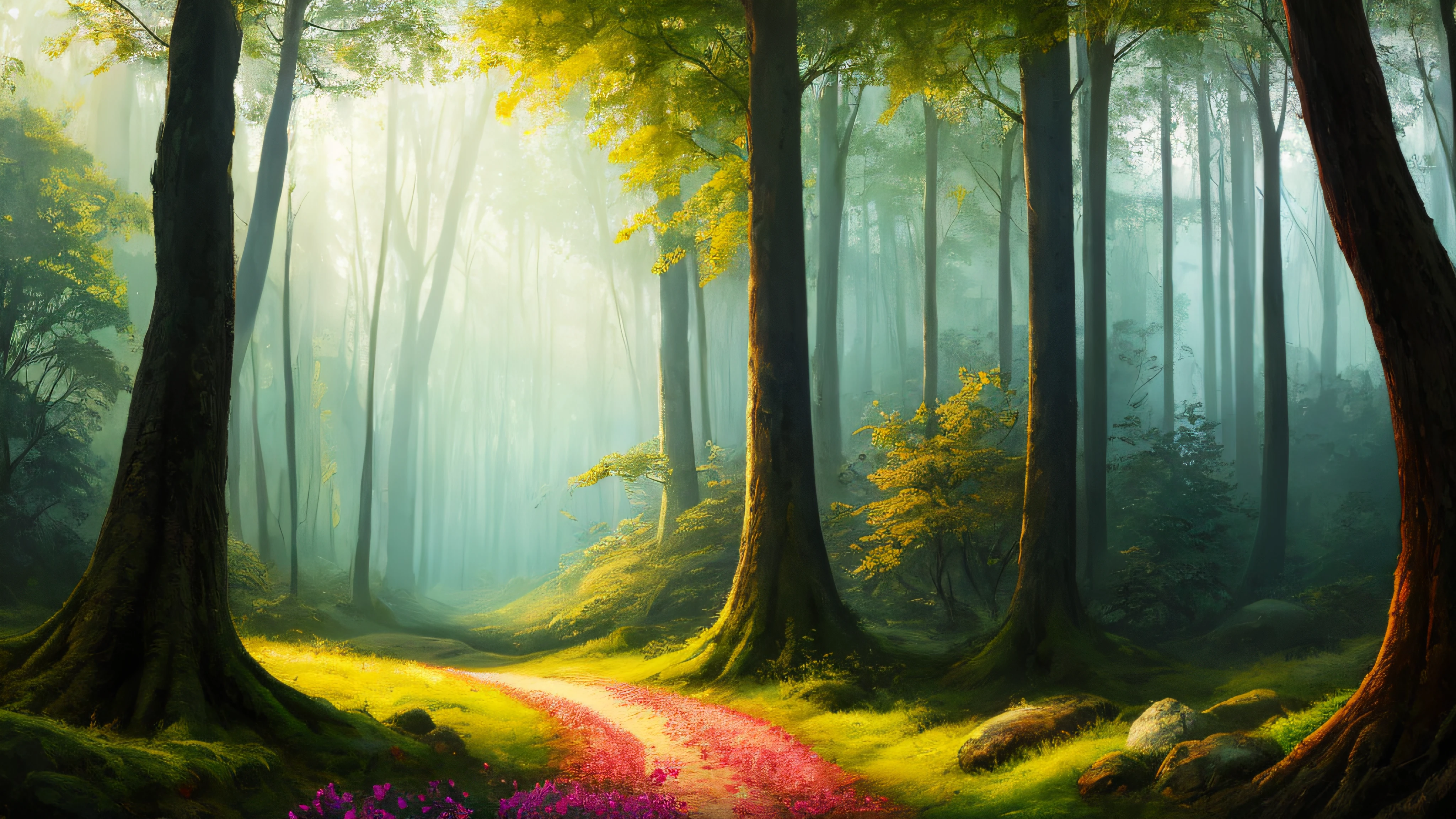 masterpiece, best quality, high quality,extremely detailed CG unity 8k wallpaper, An enchanting and dreamy scene of a fantasy forest, with towering trees, glowing mushrooms, and hidden fairy glens, creating a sense of mystique and enchantment, artstation, digital illustration, intricate, trending, pastel colors, oil paiting, award winning photography, Bokeh, Depth of Field, HDR, bloom, Chromatic Aberration ,Photorealistic,extremely detailed, trending on artstation, trending on CGsociety, Intricate, High Detail, dramatic, art by midjourney