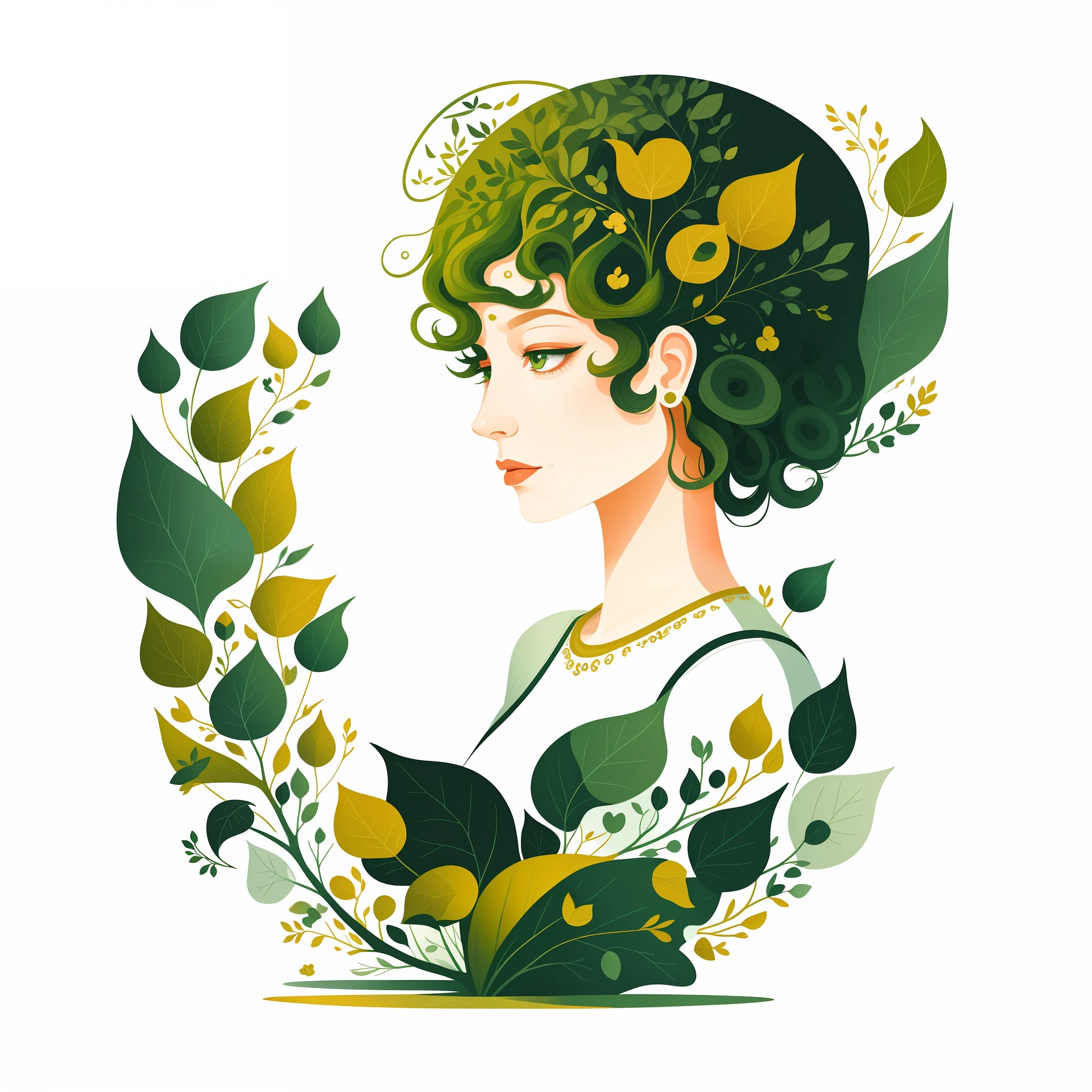 (Illustration:1.3) greenman male design, isolated on empty pure white background(3)(by Artist Anna Dittman:1), (((masterpiece))), (((best quality))),((an extremely delicate and beautiful)), flat illustration