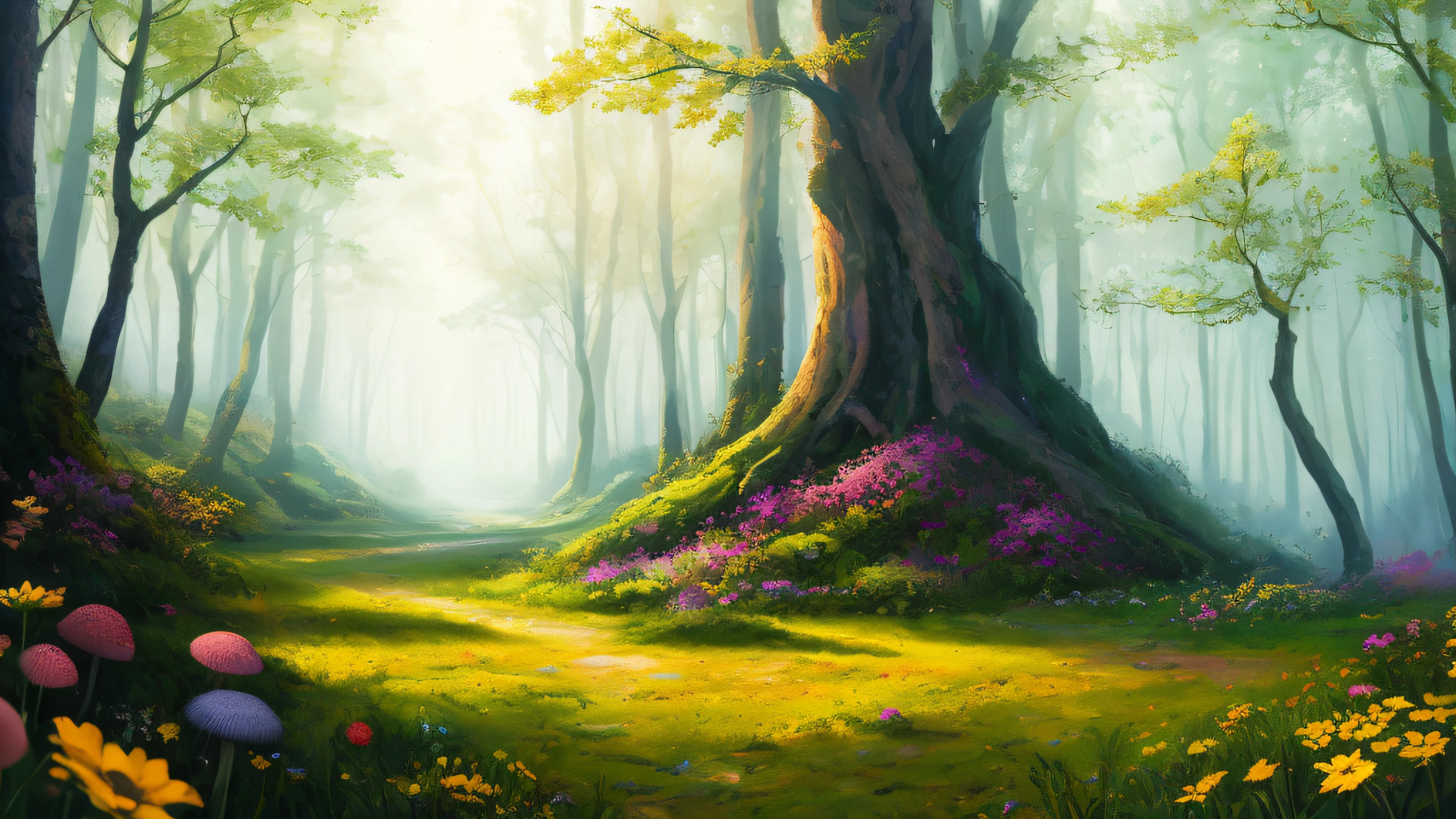 masterpiece, best quality, high quality,extremely detailed CG unity 8k wallpaper, An enchanting and dreamy scene of a fantasy forest, with towering trees, glowing mushrooms, and hidden fairy glens, creating a sense of mystique and enchantment, artstation, digital illustration, intricate, trending, pastel colors, oil paiting, award winning photography, Bokeh, Depth of Field, HDR, bloom, Chromatic Aberration ,Photorealistic,extremely detailed, trending on artstation, trending on CGsociety, Intricate, High Detail, dramatic, art by midjourney