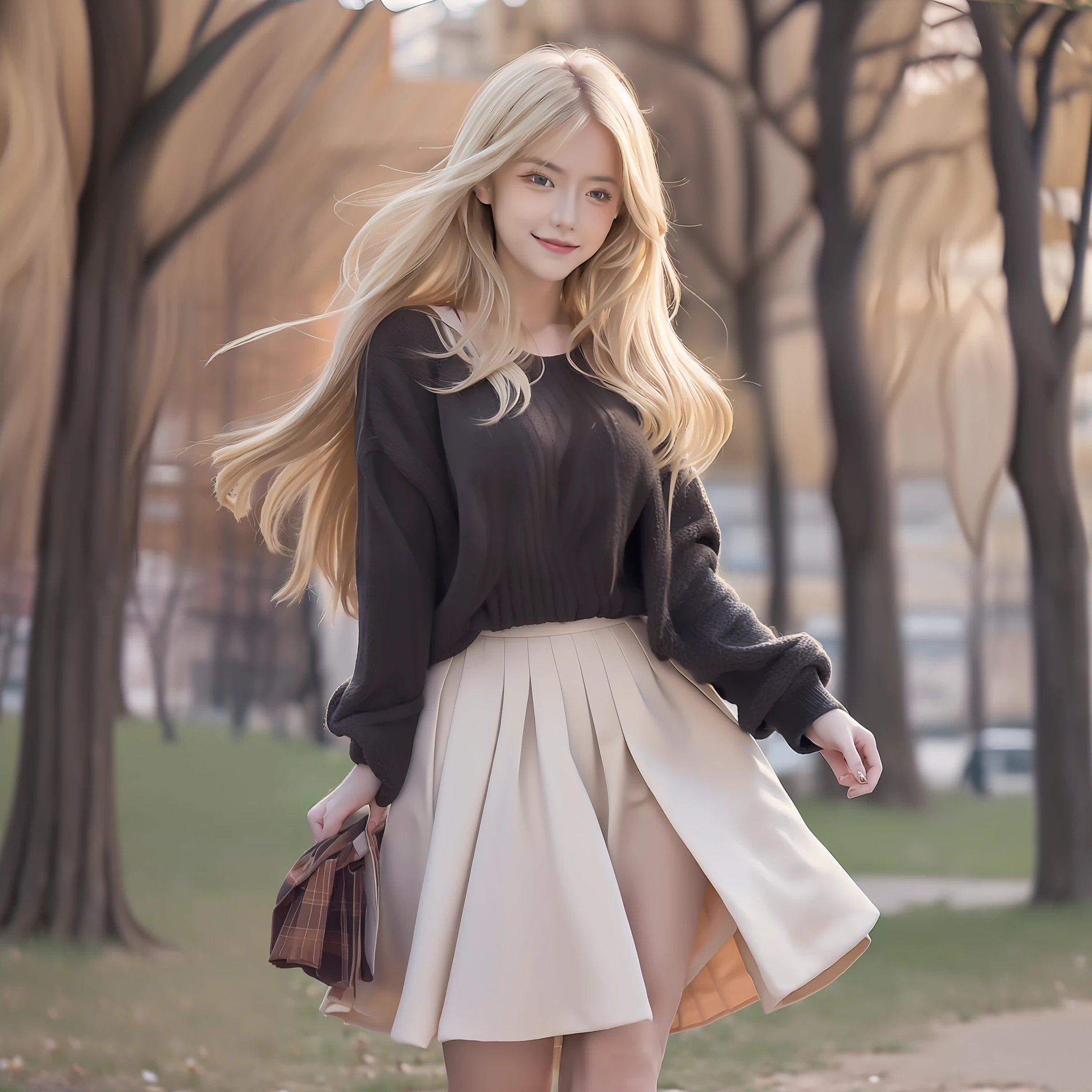 "((Beautiful picture, Best quality, k hd, Excellent depiction, Beautiful standing painting, outside，parks, It's exciting), (girl with super long hair+blond girl:1.2), Unique temperament, ssmile, Exudes fragrance，Scottish style folding skirt，) "