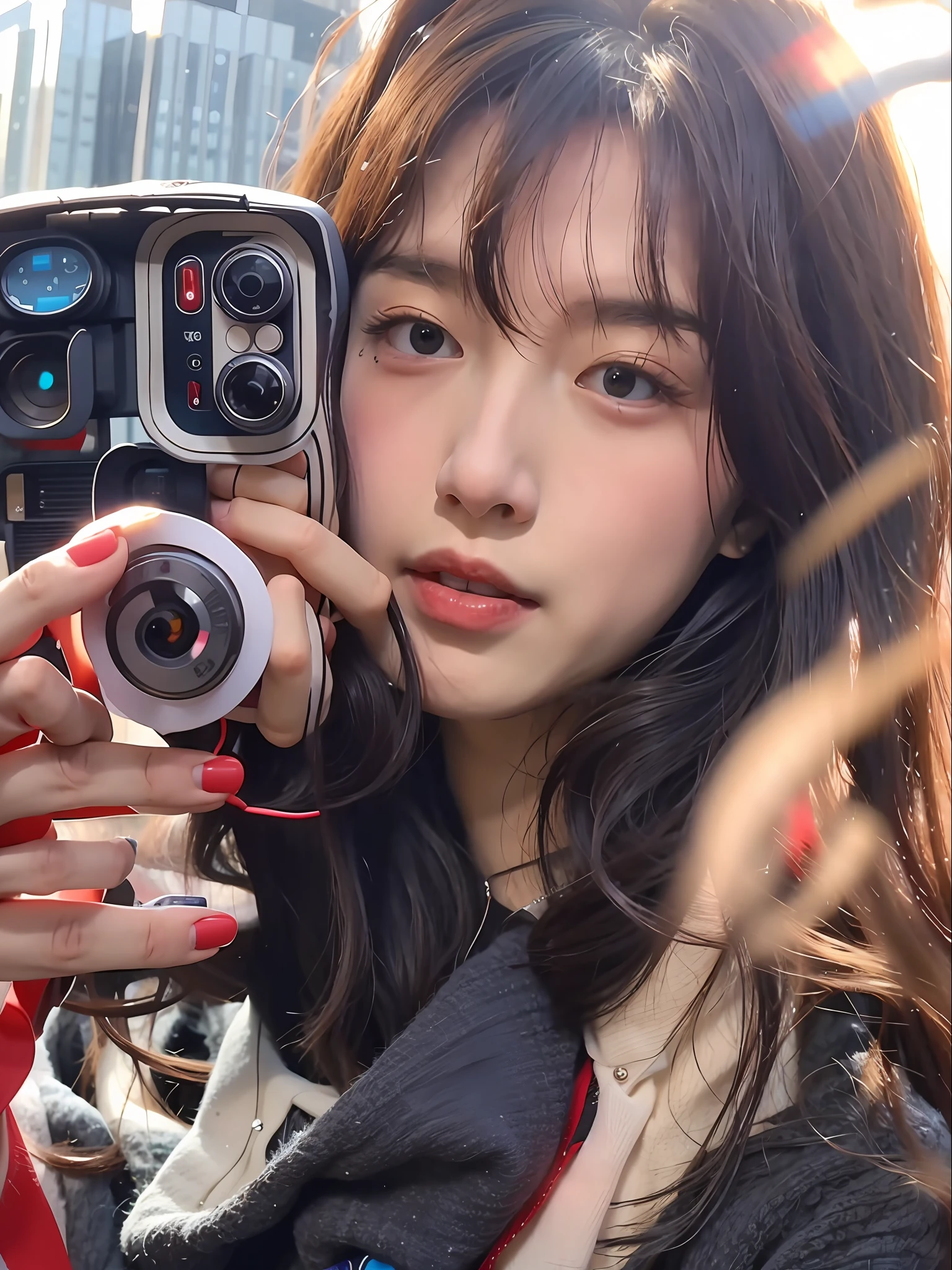 there is a woman taking a selfie with her phone, tzuyu from twice, inspirado por Kim Jeong-hui, smartphone photography, selfie photography, lofi girl aesthetic, 8k selfie photograph, krystal, she is holding a smartphone, [ Realistic photography ], ulzzangs, Kawaii realistic portrait, portrait jisoo blackpink, smartphone photo, Kim Do-young, self-shot