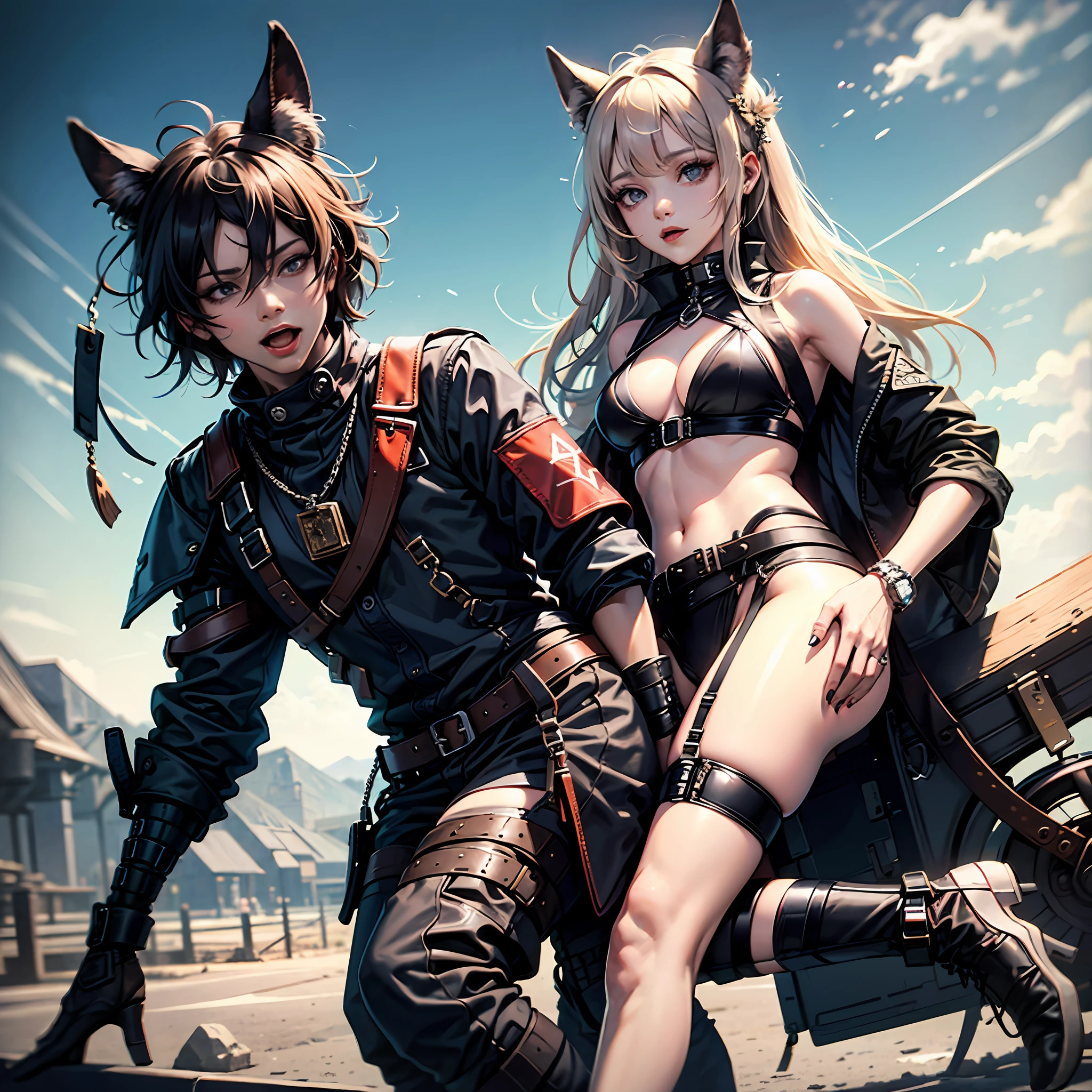 Bigchest,Seductive eyes,Beautiful buttocks,Wear black silk,Wearing a collar,The abdomen appears fleshy,Sticking out your tongue,Split legs --auto