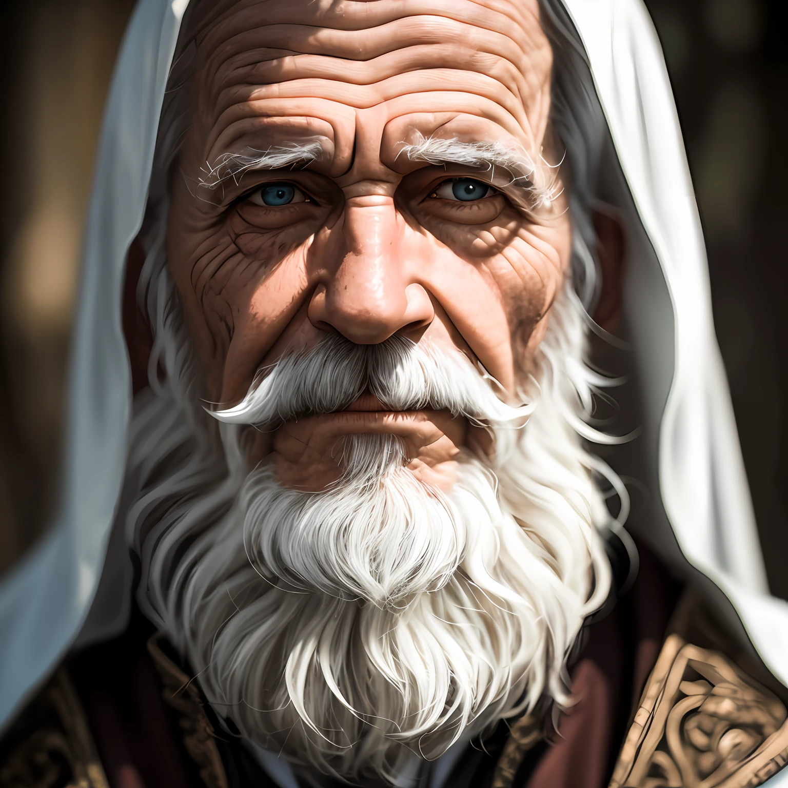 A portrait of a wizard, bearded, wrinkled, weathered, with piercing eyes, detailed face, high details, photography, natural light, Nikon D850, 50mm, f/1.4 --auto