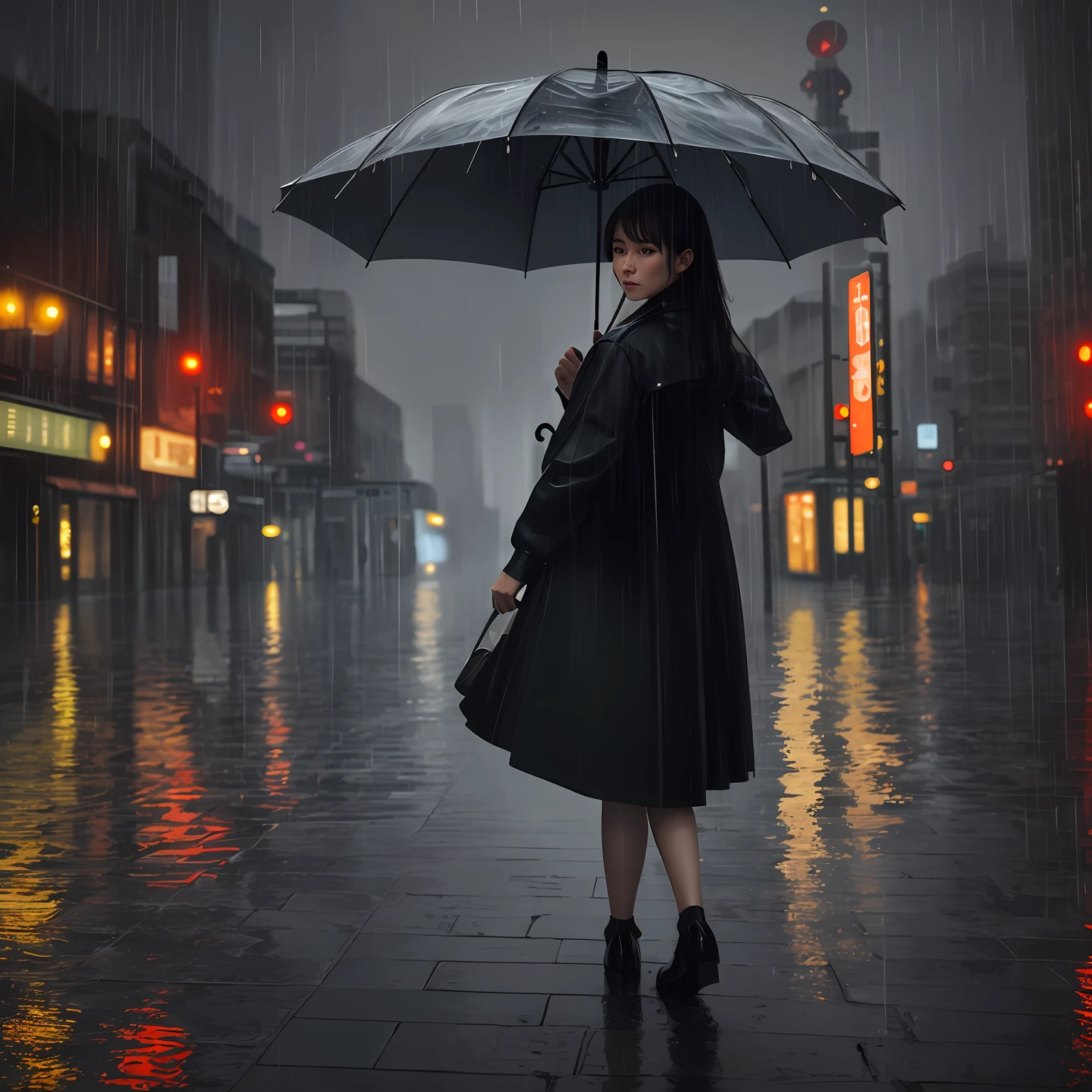 A woman standing in the rain --auto
