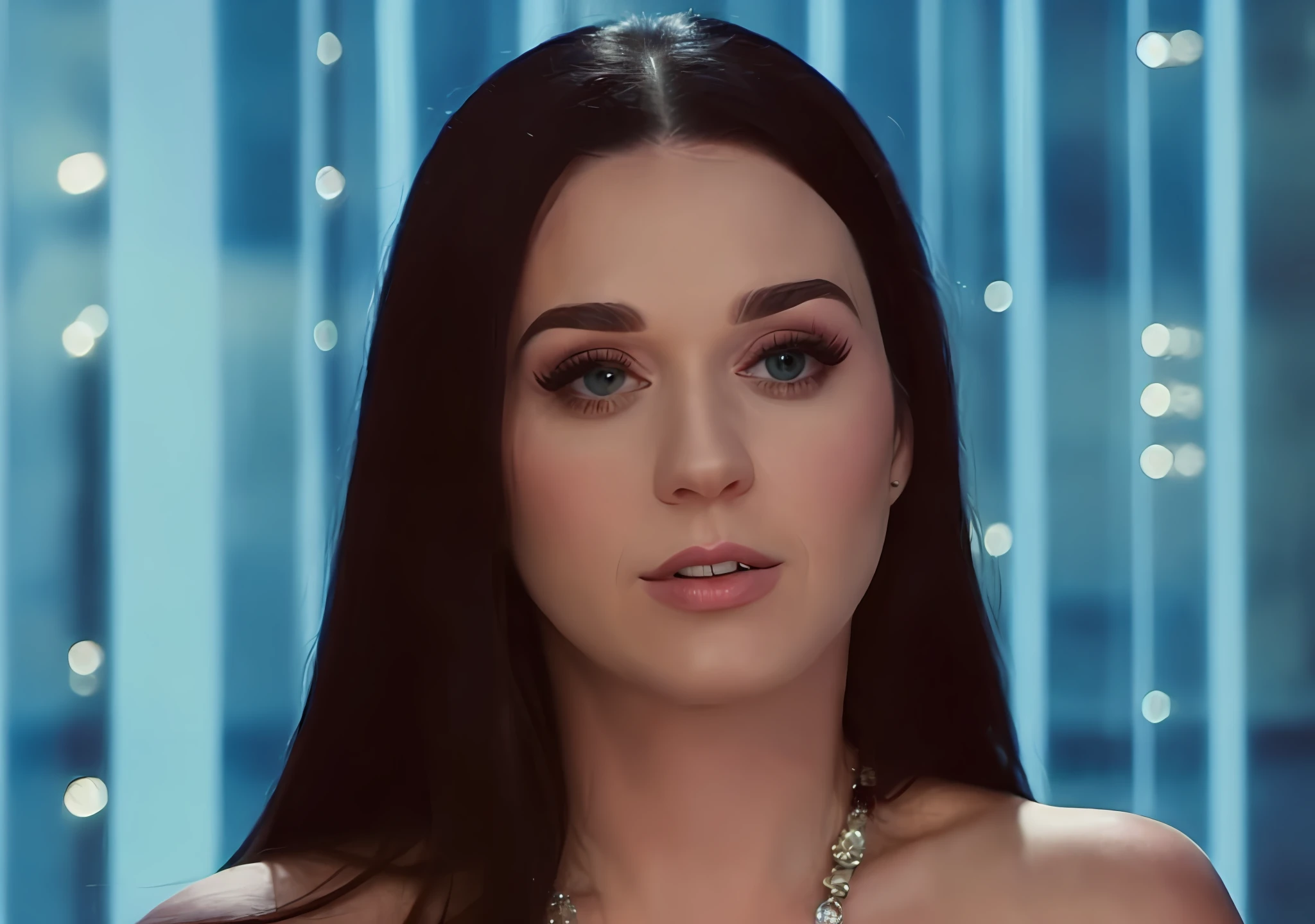 Katy Perry, olhar intenso, mean smirk, Looking towards the camera,mas um olhar severo sobre ela, Retrato de Katy Perry,