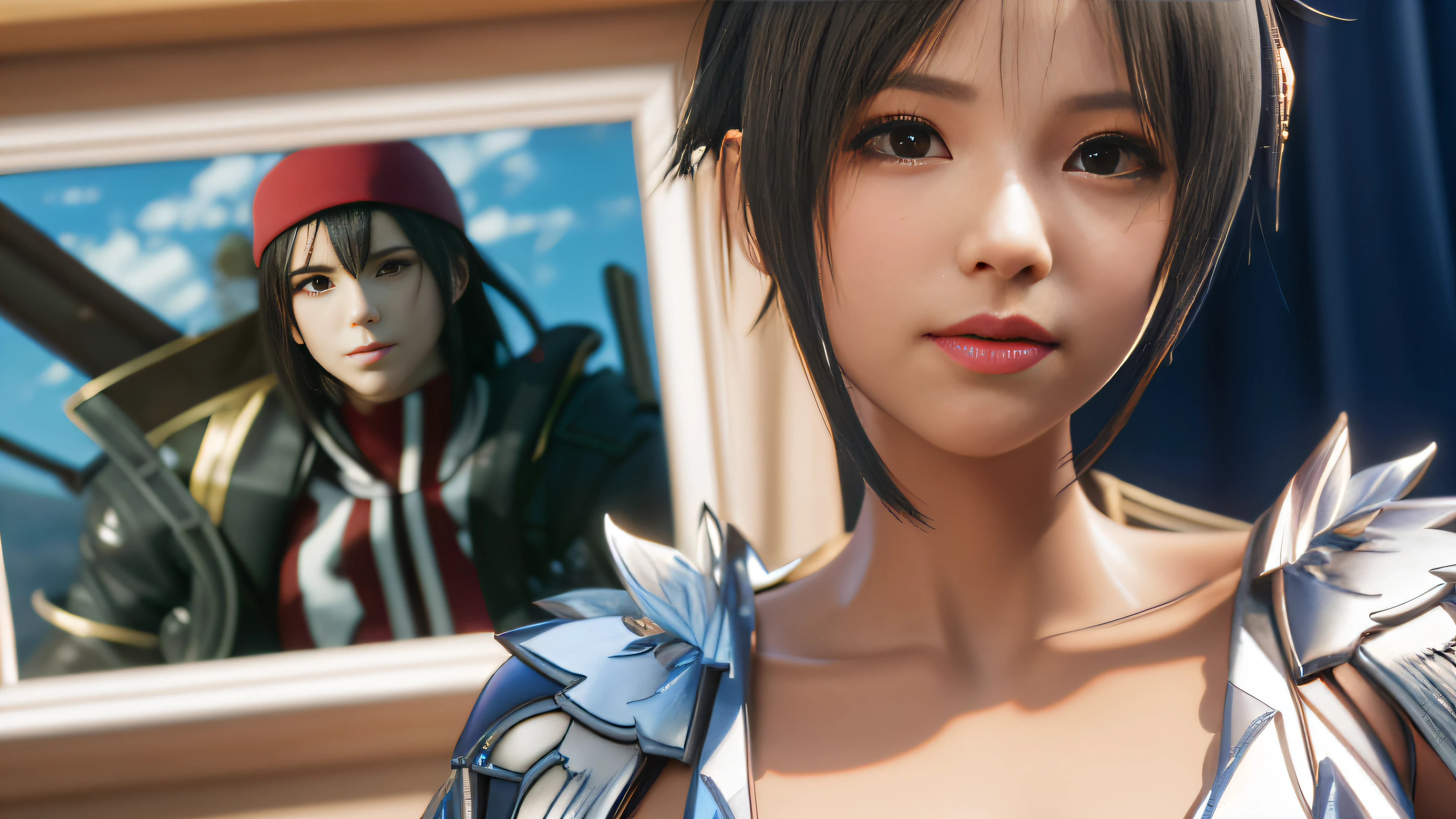 Hair Very Short，Anime characters with very large breasts, Makoto Shinkai ( apex legends ), makoto shinkai and bioware, Masayoshi Suto and artgerm, Realistic anime 3 D style, Makoto Shinkai and Artgerm, 3 d anime realistic, hyper realistic anime, photorealistic art style, Akali, anime highly detailed，The face remains largely unchanged