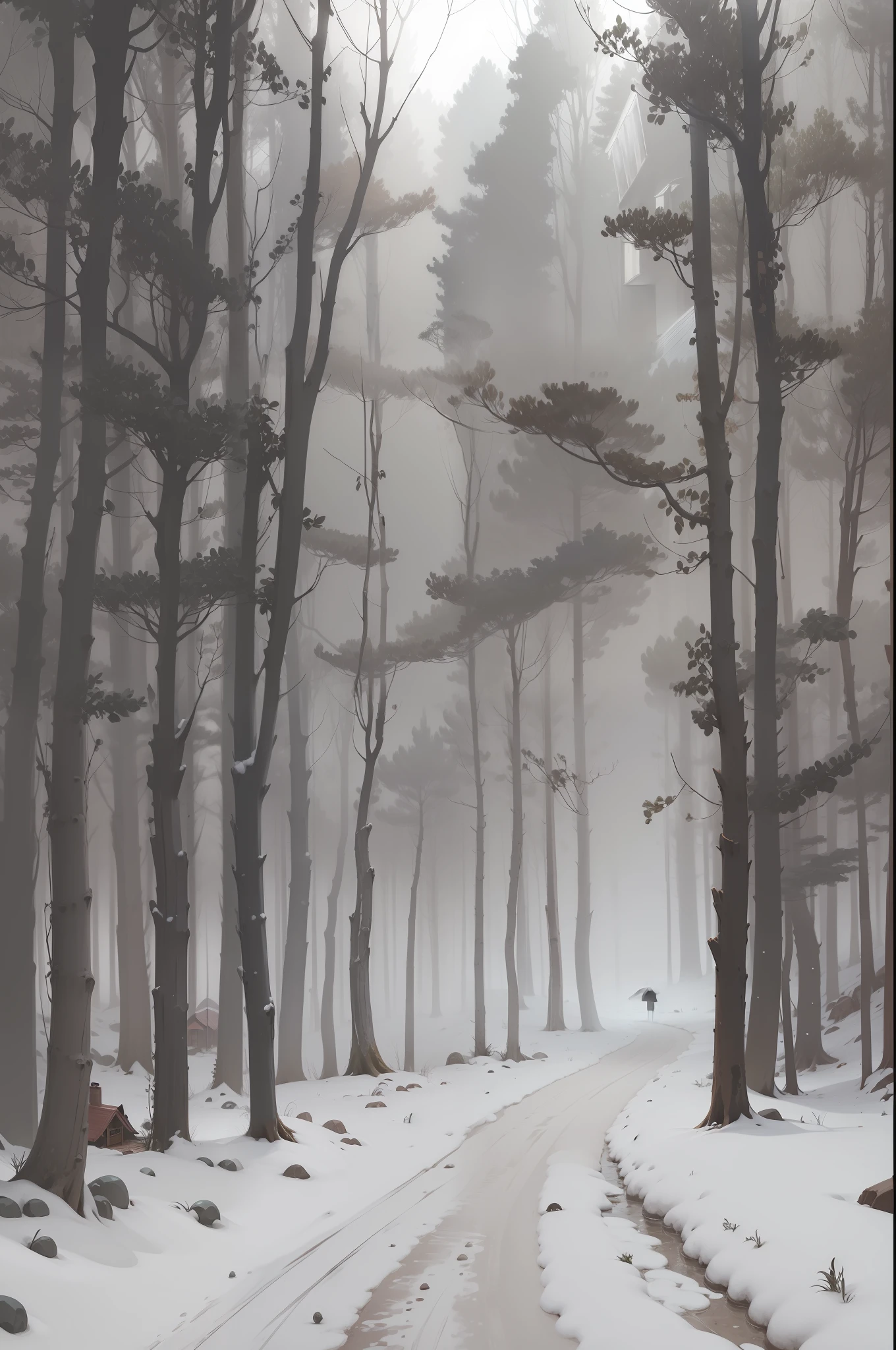 Forest hut in thick fog --auto
