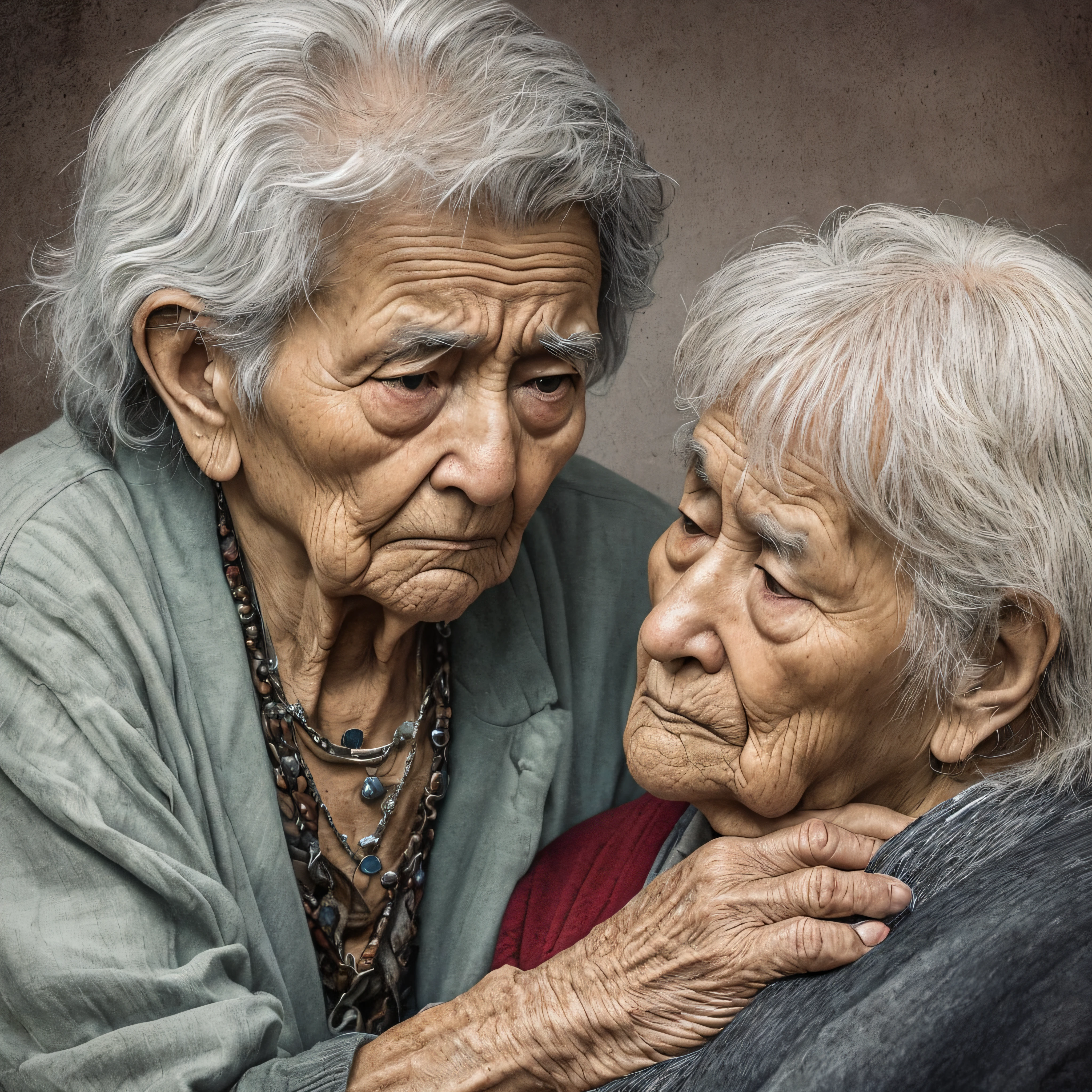 Una imagen que retrata la vejez, la soledad, la tristeza y la pobreza. This visual representation evokes feelings of melancholy and compassion towards those who face challenges in the final stage of their lives.. La imagen captura la fragilidad y la tristeza de una persona mayor que se encuentra en soledad y en condiciones de pobreza. Los colores utilizados son apagados y oscuros, reflecting the sadness and oppression that accompany this reality. The character's facial expression and posture convey a sense of discouragement and isolation. En general, This image invites us to reflect on the importance of empathy and solidarity towards those who face difficulties in their old age., reminding us of the need to care for and value our elderly.