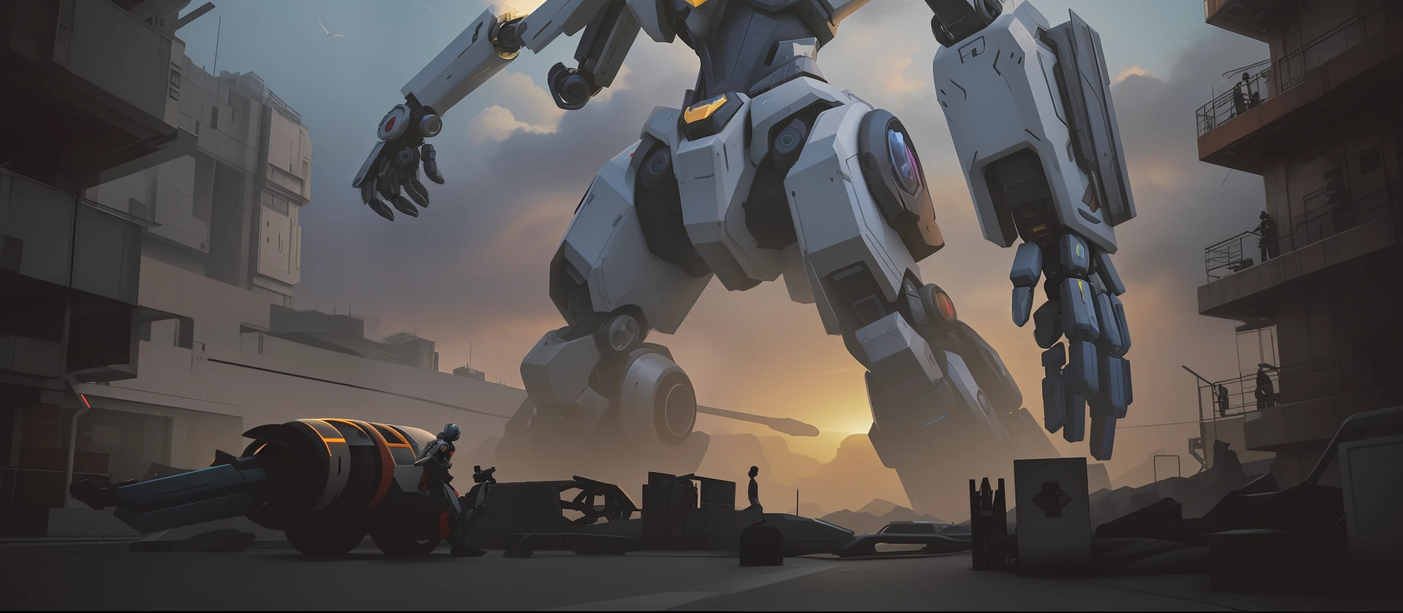 arafed image of robot on it, ethereal and mecha theme, overwatch design, combat mech clothes, -, overdetailed, overwatch inspired, muted cyberpunk style, mecha inspired, cyberpunk , abduzeedo, concept, , overdetalized, wearing cyberpunk , cool mecha style