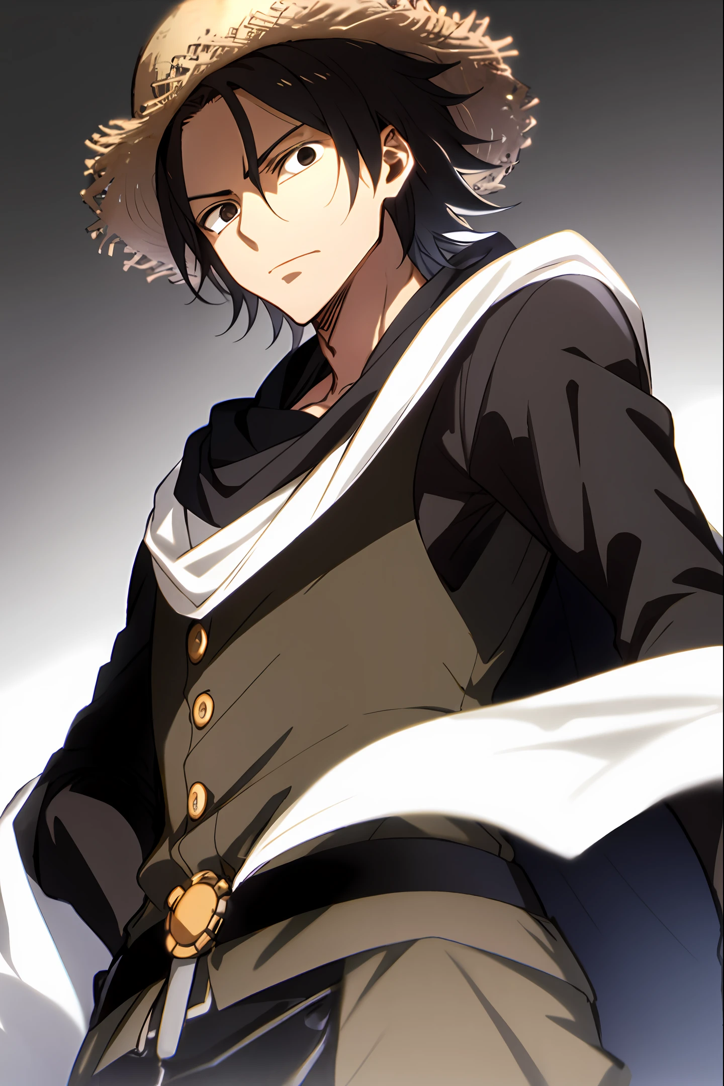 （One Piece，tmasterpiece）Young man of ，black color hair，Black eyes，Brown clothes，White cape，anime figure