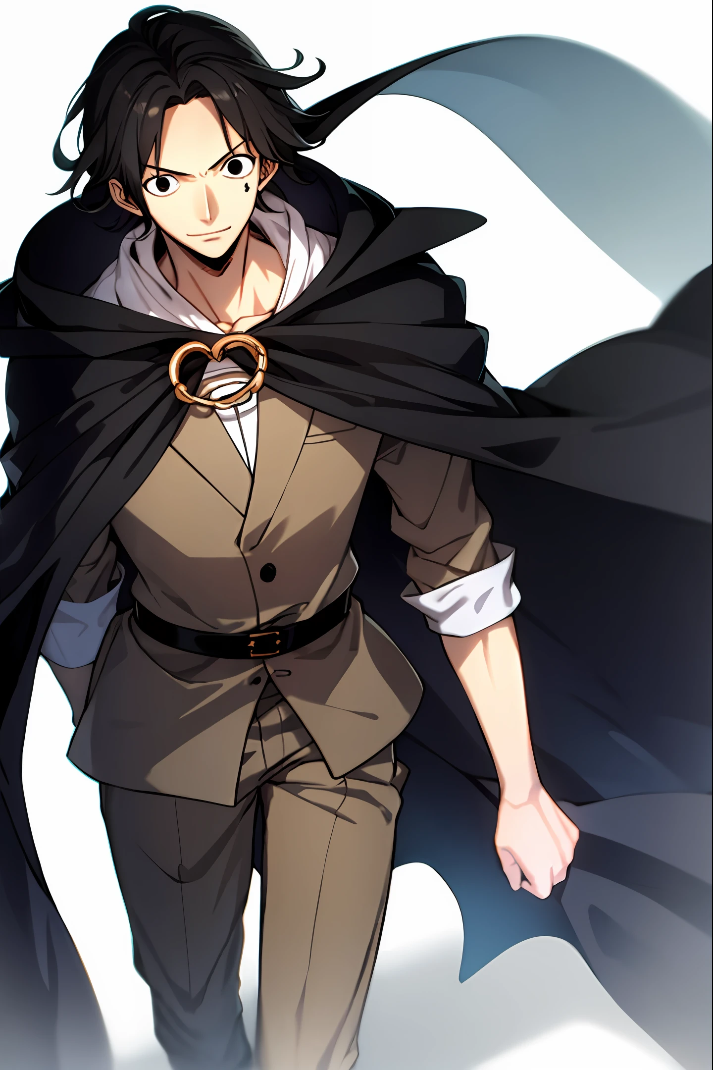 （One Piece，tmasterpiece）Young man of ，black color hair，Black eyes，Brown clothes，White cape，anime figure