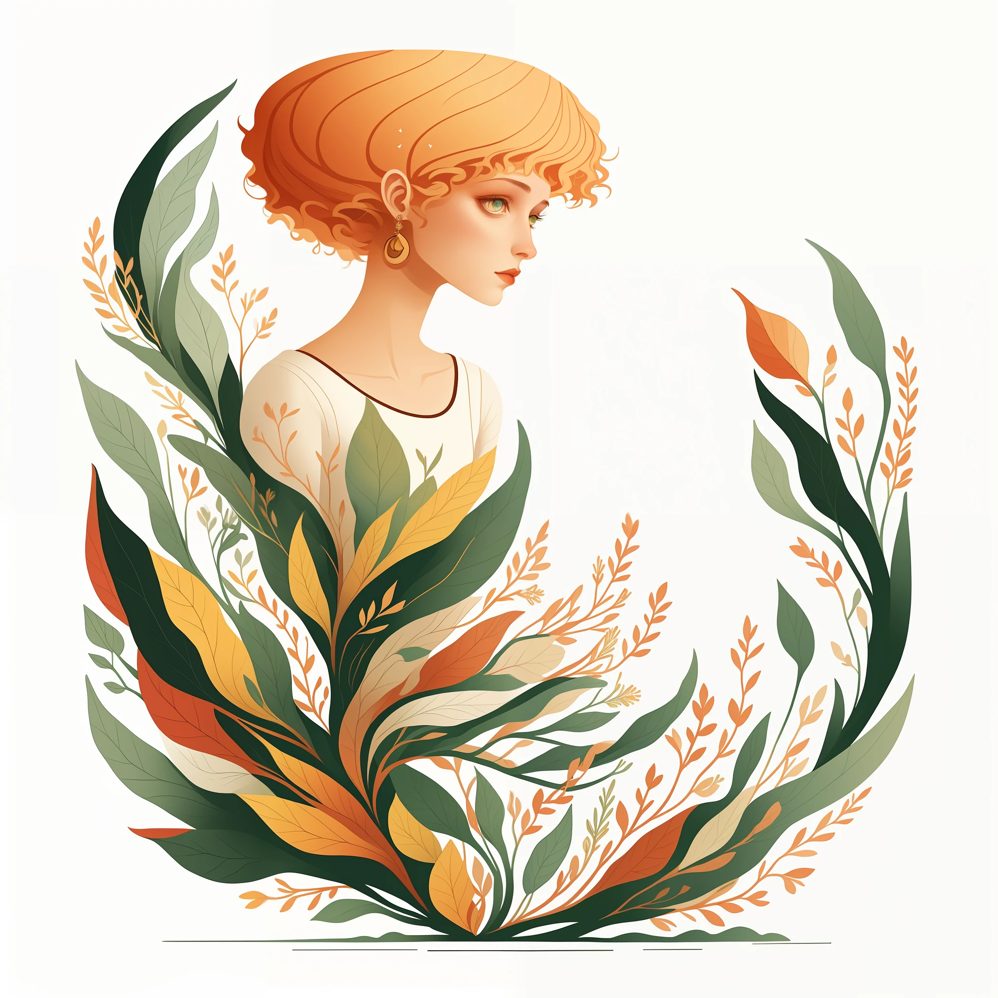(Illustration:1.3) singular dryad, isolated on empty pure white background(3)(by Artist Anna Dittman:1), (((masterpiece))), (((best quality))),((an extremely delicate and beautiful)), flat illustration
