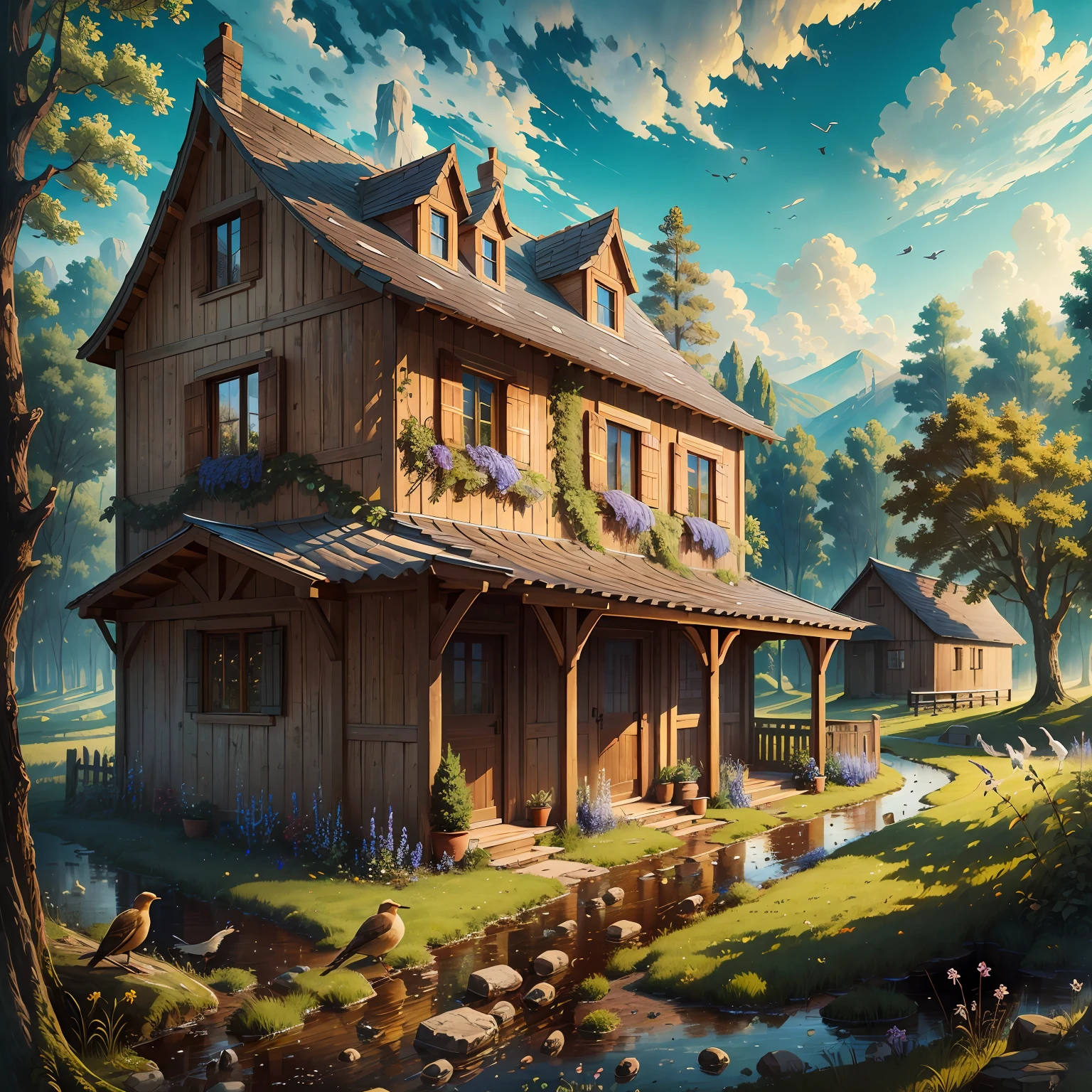mont,Eau,a person,a moon,forest,wild goose,house --auto