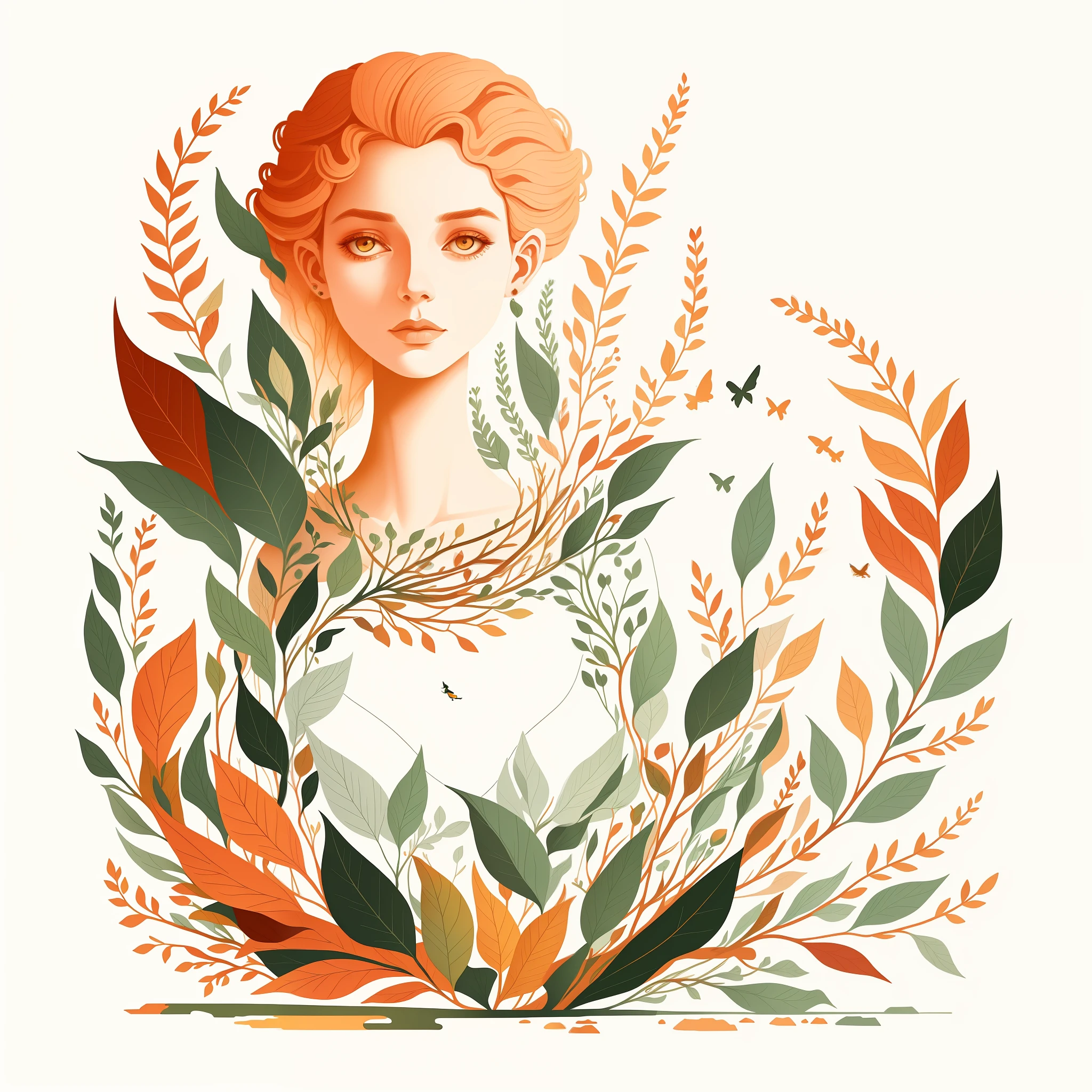 (Illustration:1.3) singular dryad, isolated on empty pure white background(3)(by Artist Anna Dittman:1), (((masterpiece))), (((best quality))),((an extremely delicate and beautiful)), flat illustration