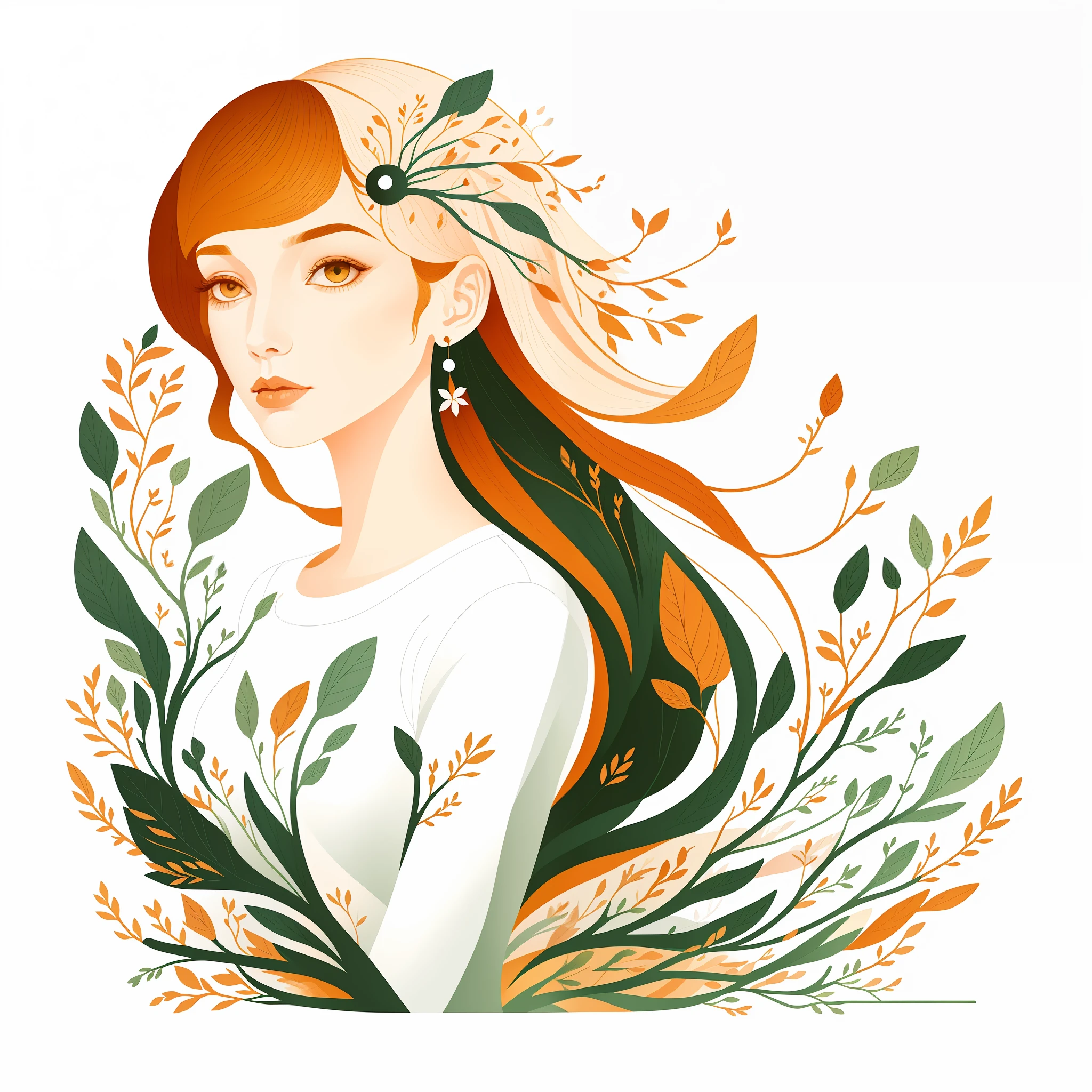 (Illustration:1.3) singular dryad, isolated on empty pure white background(3)(by Artist Anna Dittman:1), (((masterpiece))), (((best quality))),((an extremely delicate and beautiful)), flat illustration