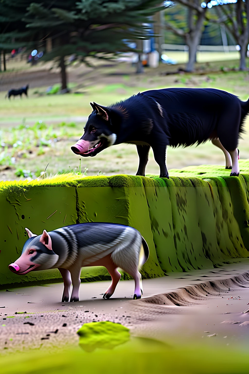 A pig is connected to a wolf